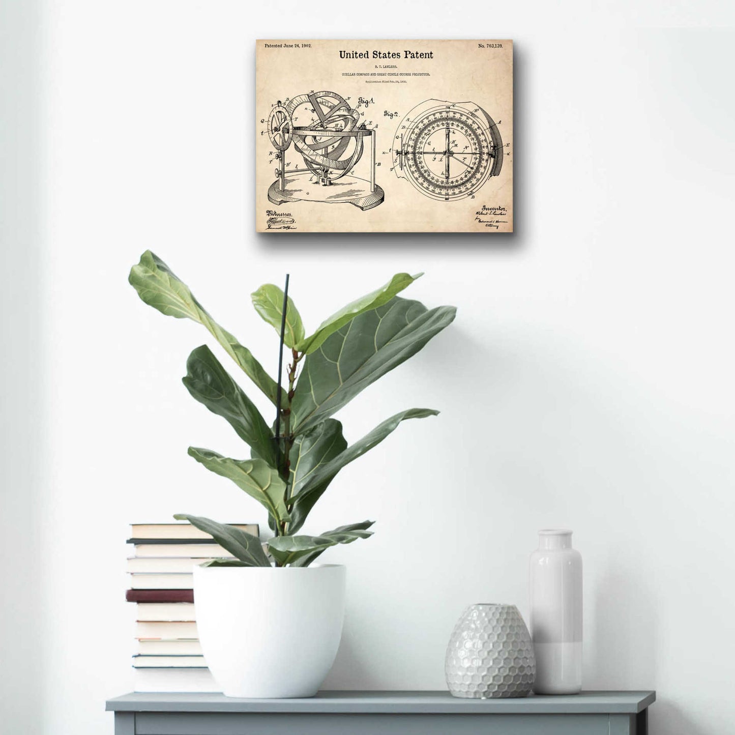 Epic Art 'Stellar Compass Blueprint Patent Parchment,' Acrylic Glass Wall Art,16x12