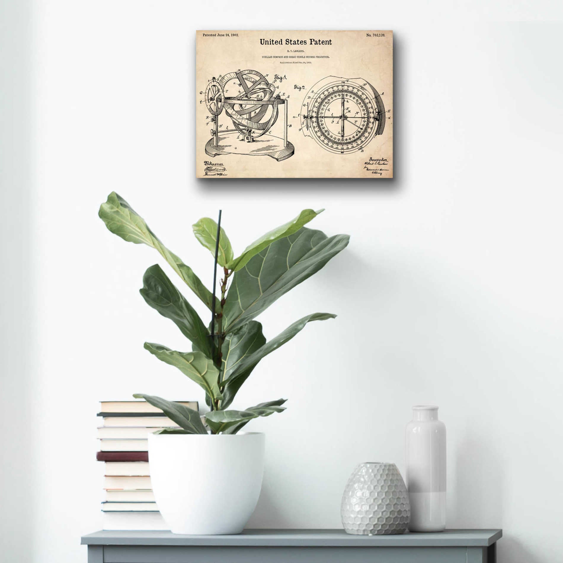Epic Art 'Stellar Compass Blueprint Patent Parchment,' Acrylic Glass Wall Art,16x12