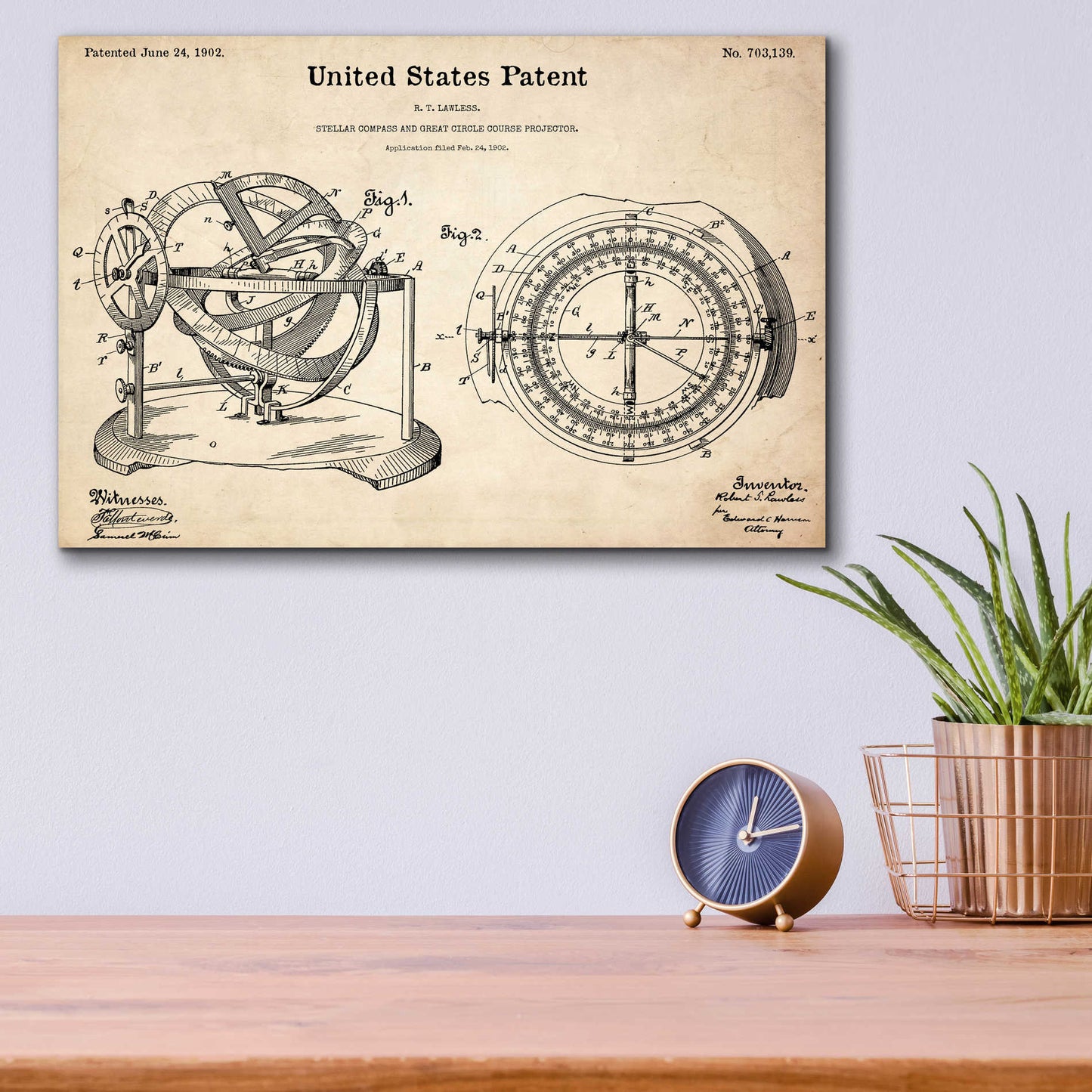 Epic Art 'Stellar Compass Blueprint Patent Parchment,' Acrylic Glass Wall Art,16x12