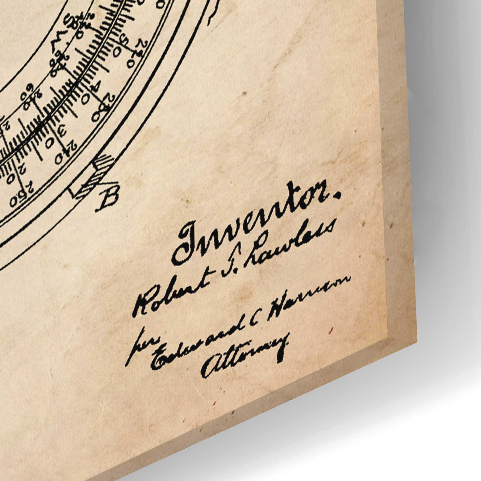 Epic Art 'Stellar Compass Blueprint Patent Parchment,' Acrylic Glass Wall Art,24x16