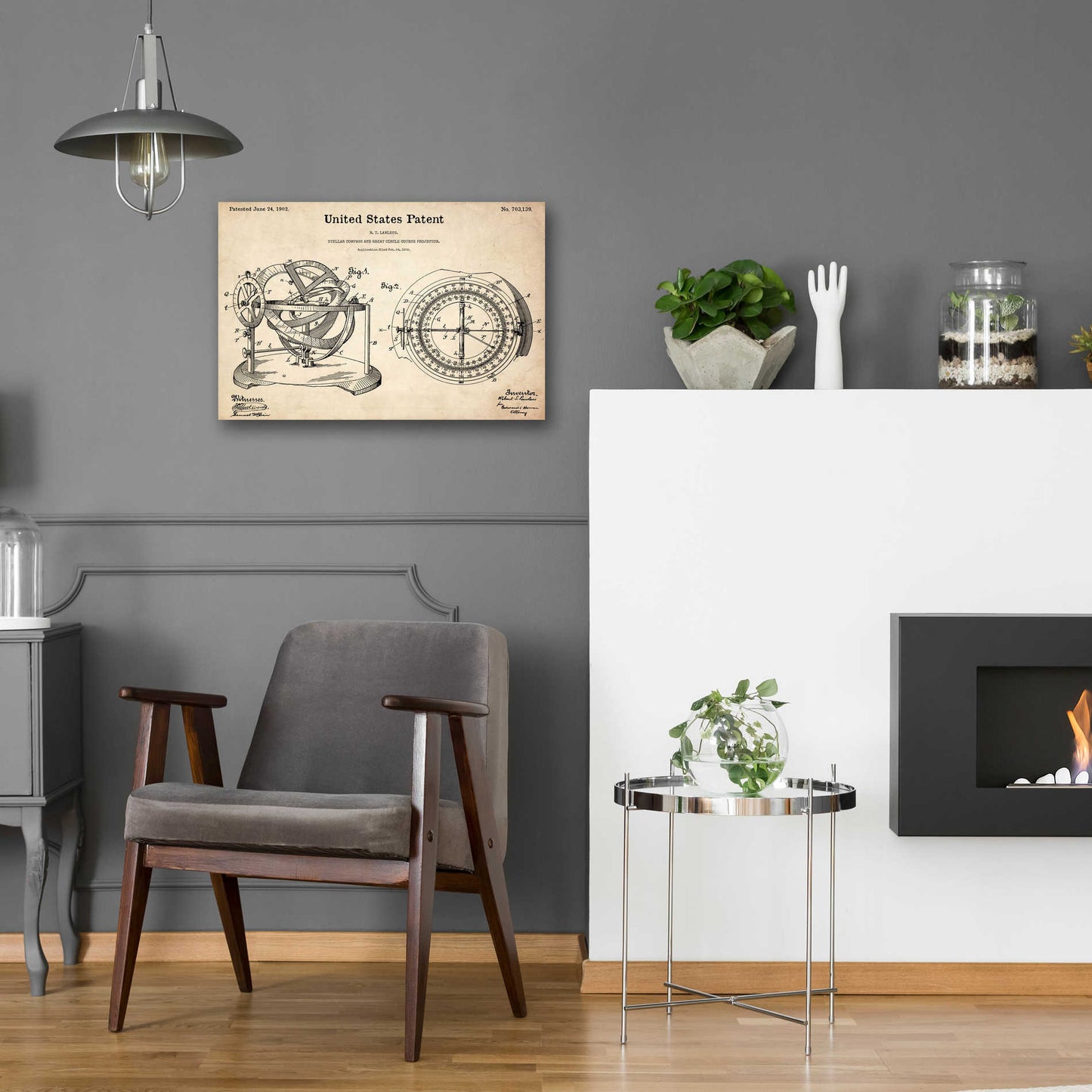 Epic Art 'Stellar Compass Blueprint Patent Parchment,' Acrylic Glass Wall Art,24x16