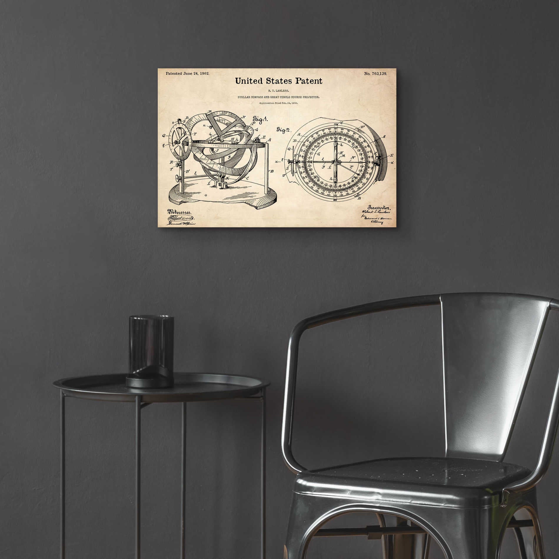 Epic Art 'Stellar Compass Blueprint Patent Parchment,' Acrylic Glass Wall Art,24x16