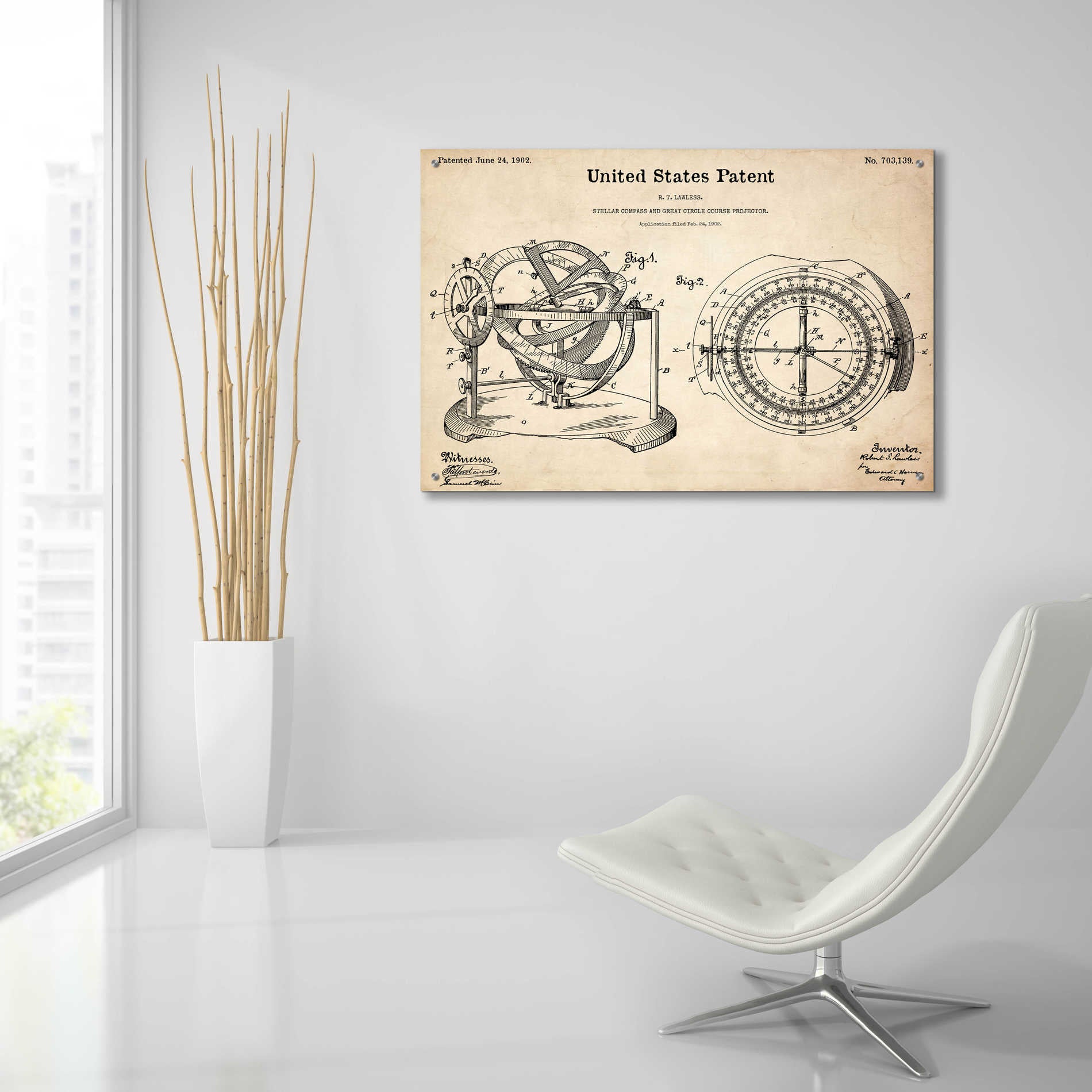 Epic Art 'Stellar Compass Blueprint Patent Parchment,' Acrylic Glass Wall Art,36x24