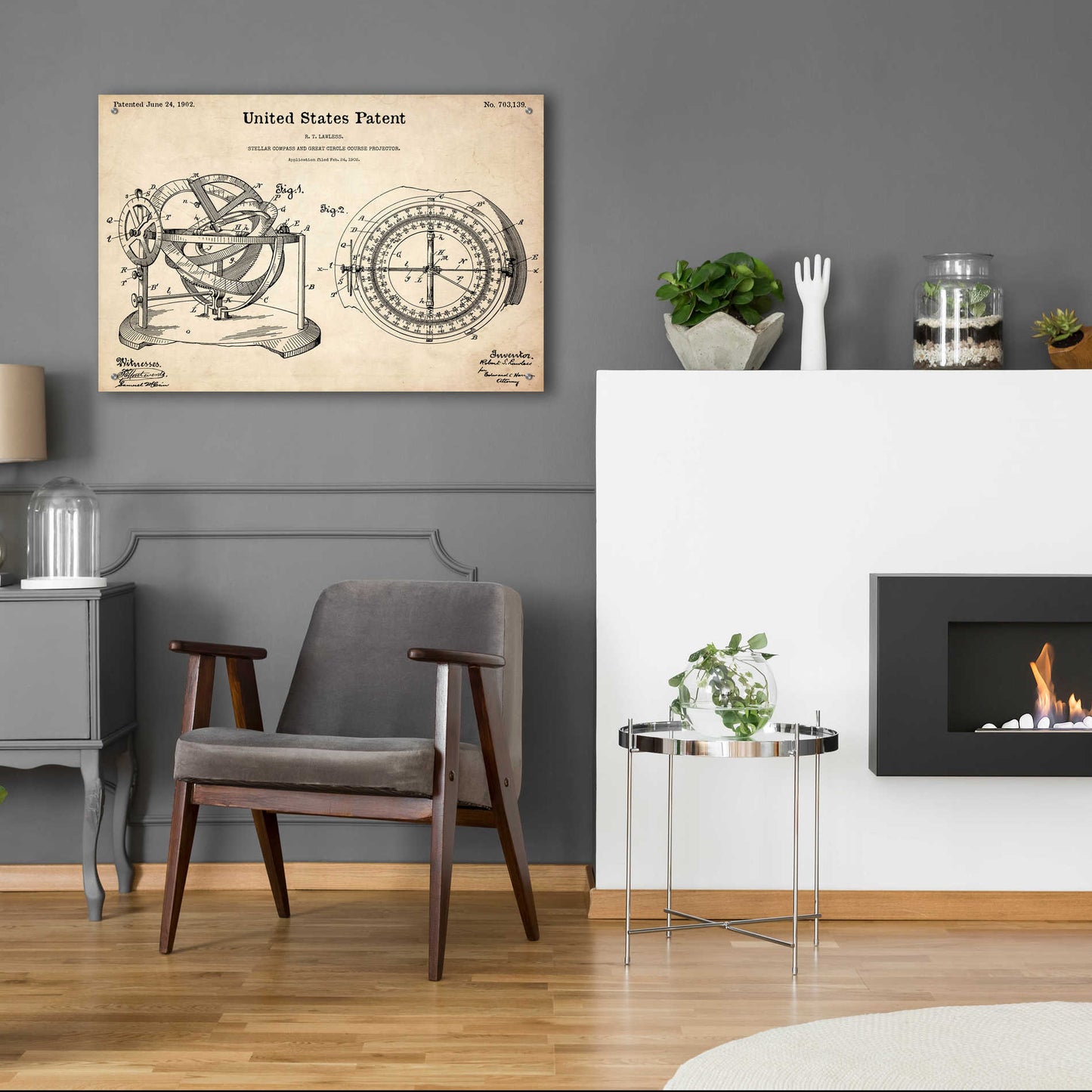 Epic Art 'Stellar Compass Blueprint Patent Parchment,' Acrylic Glass Wall Art,36x24