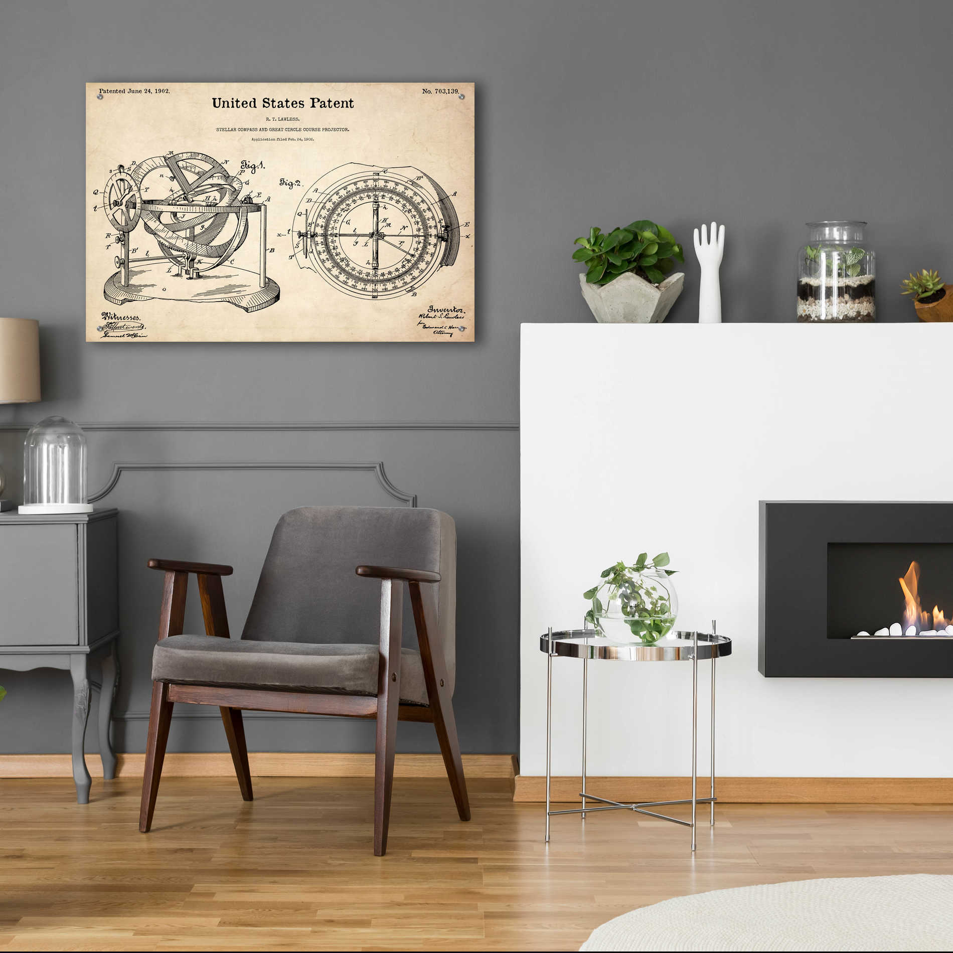 Epic Art 'Stellar Compass Blueprint Patent Parchment,' Acrylic Glass Wall Art,36x24