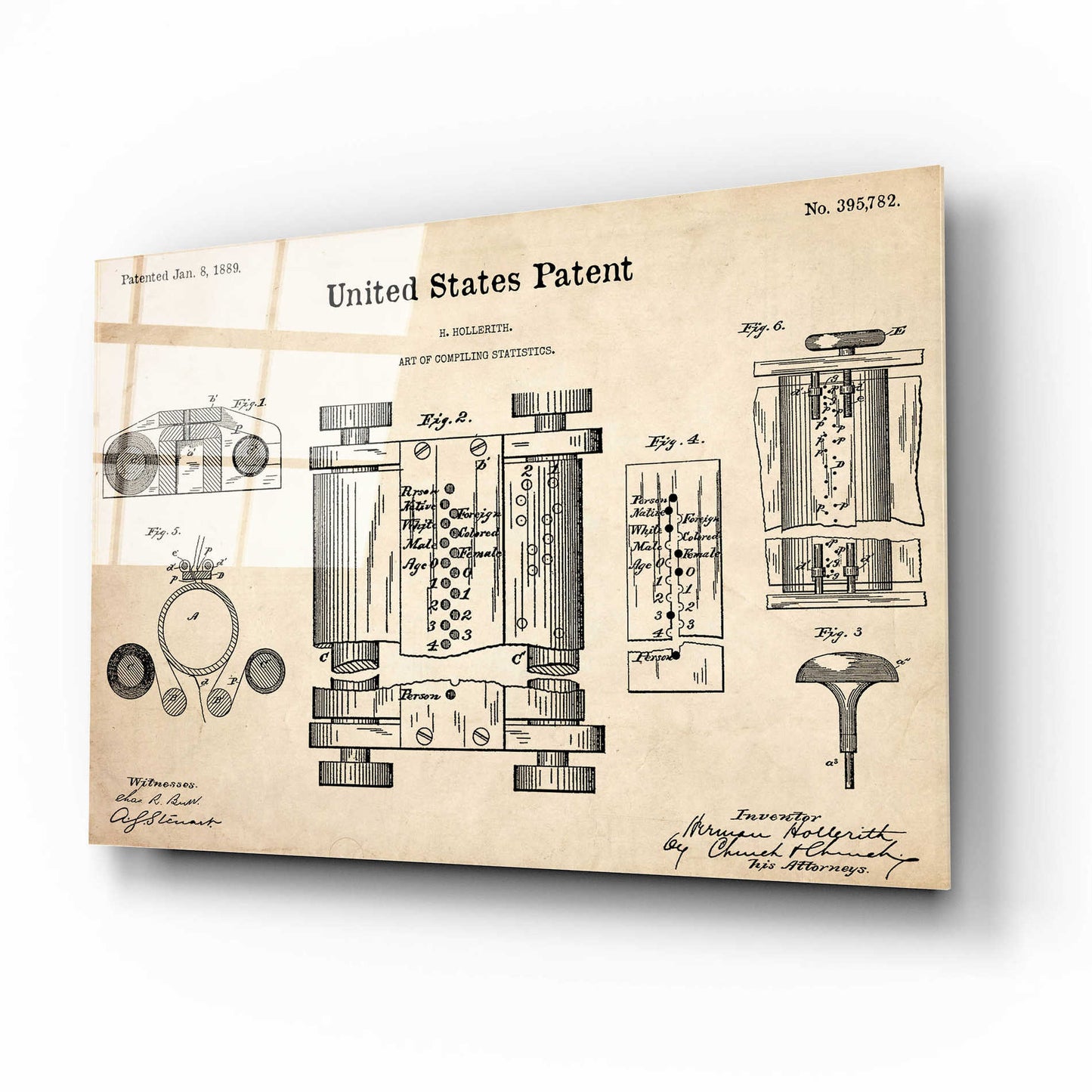 Epic Art 'Tubular Machine Blueprint Patent Parchment,' Acrylic Glass Wall Art,16x12