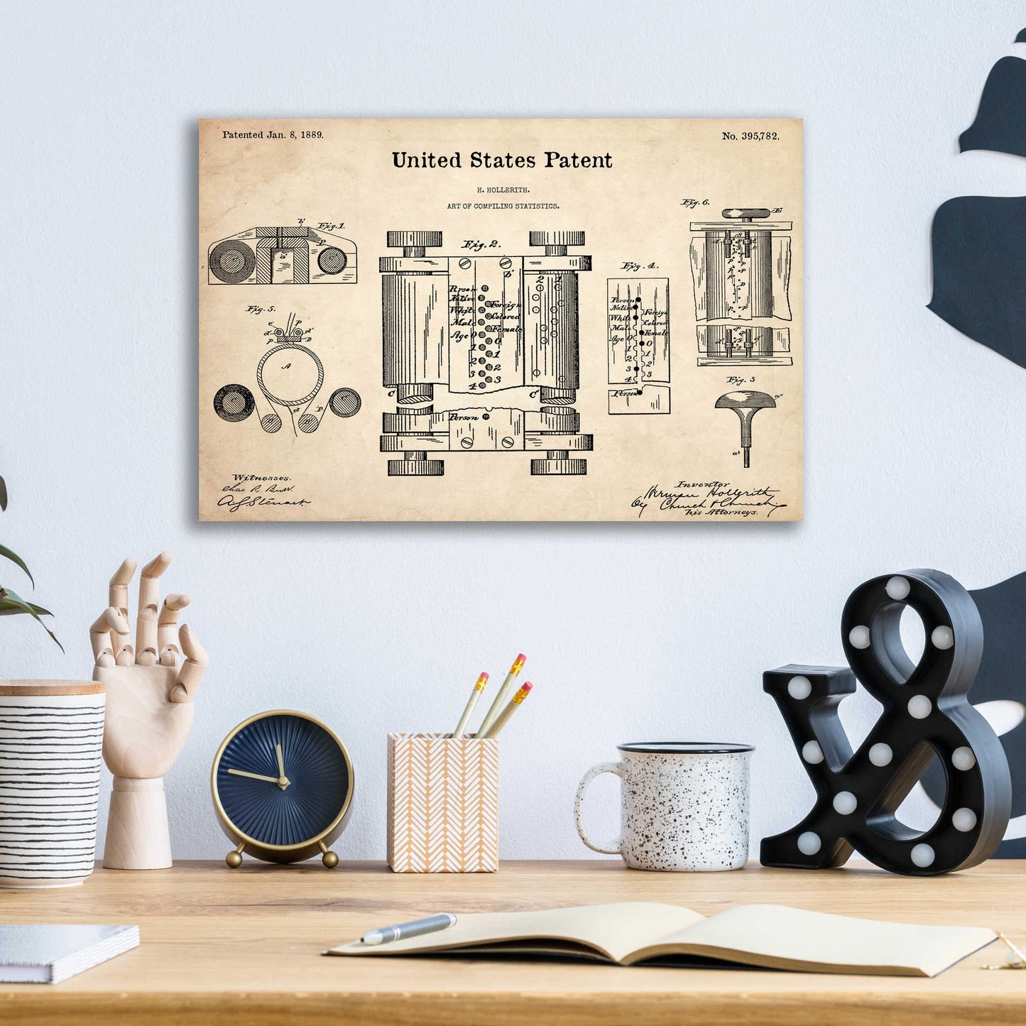 Epic Art 'Tubular Machine Blueprint Patent Parchment,' Acrylic Glass Wall Art,16x12