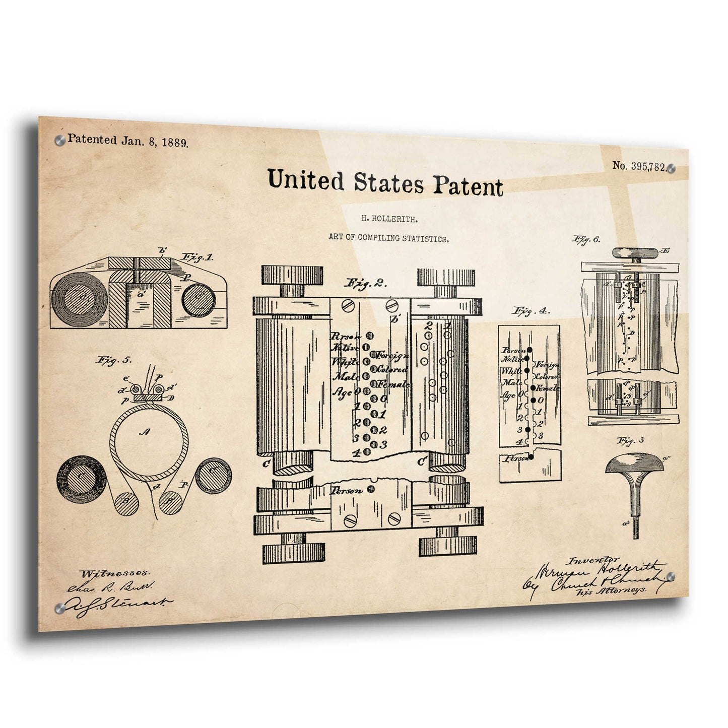 Epic Art 'Tubular Machine Blueprint Patent Parchment,' Acrylic Glass Wall Art,36x24