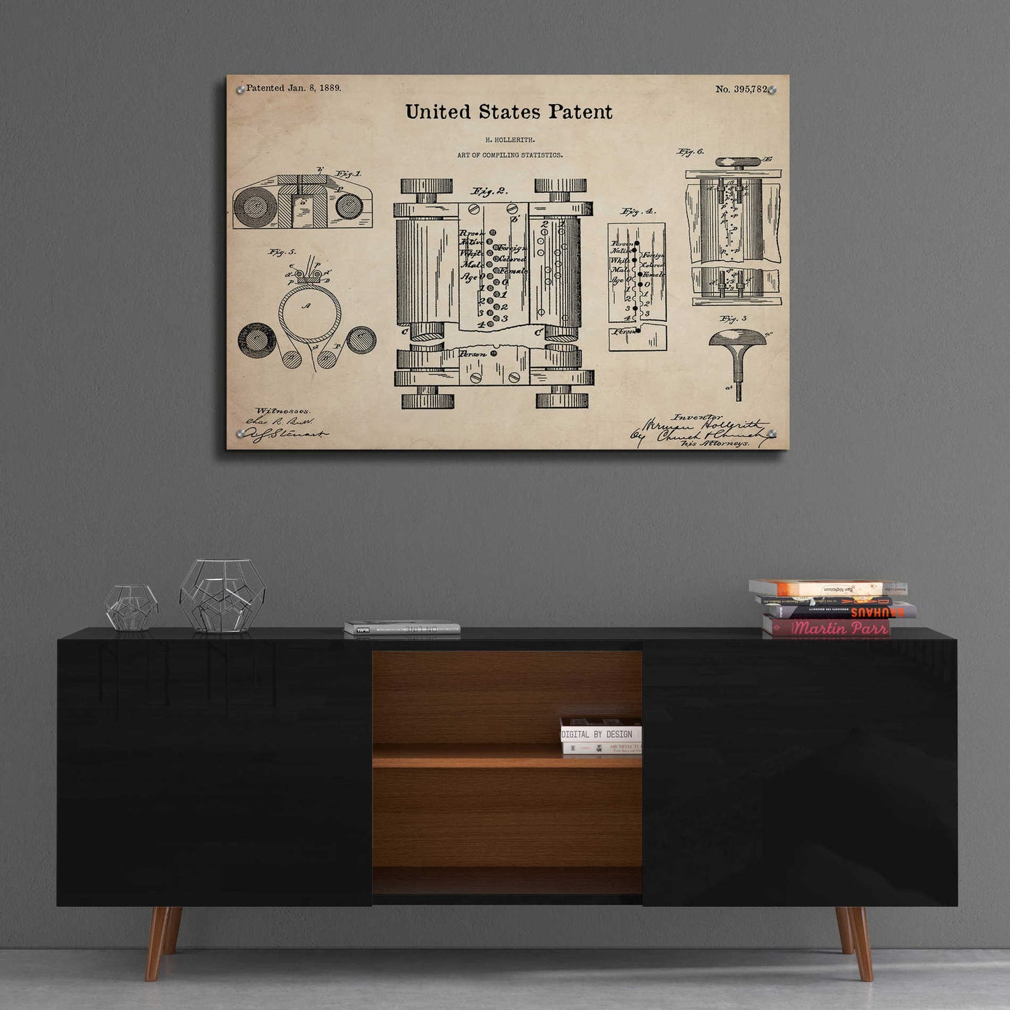 Epic Art 'Tubular Machine Blueprint Patent Parchment,' Acrylic Glass Wall Art,36x24