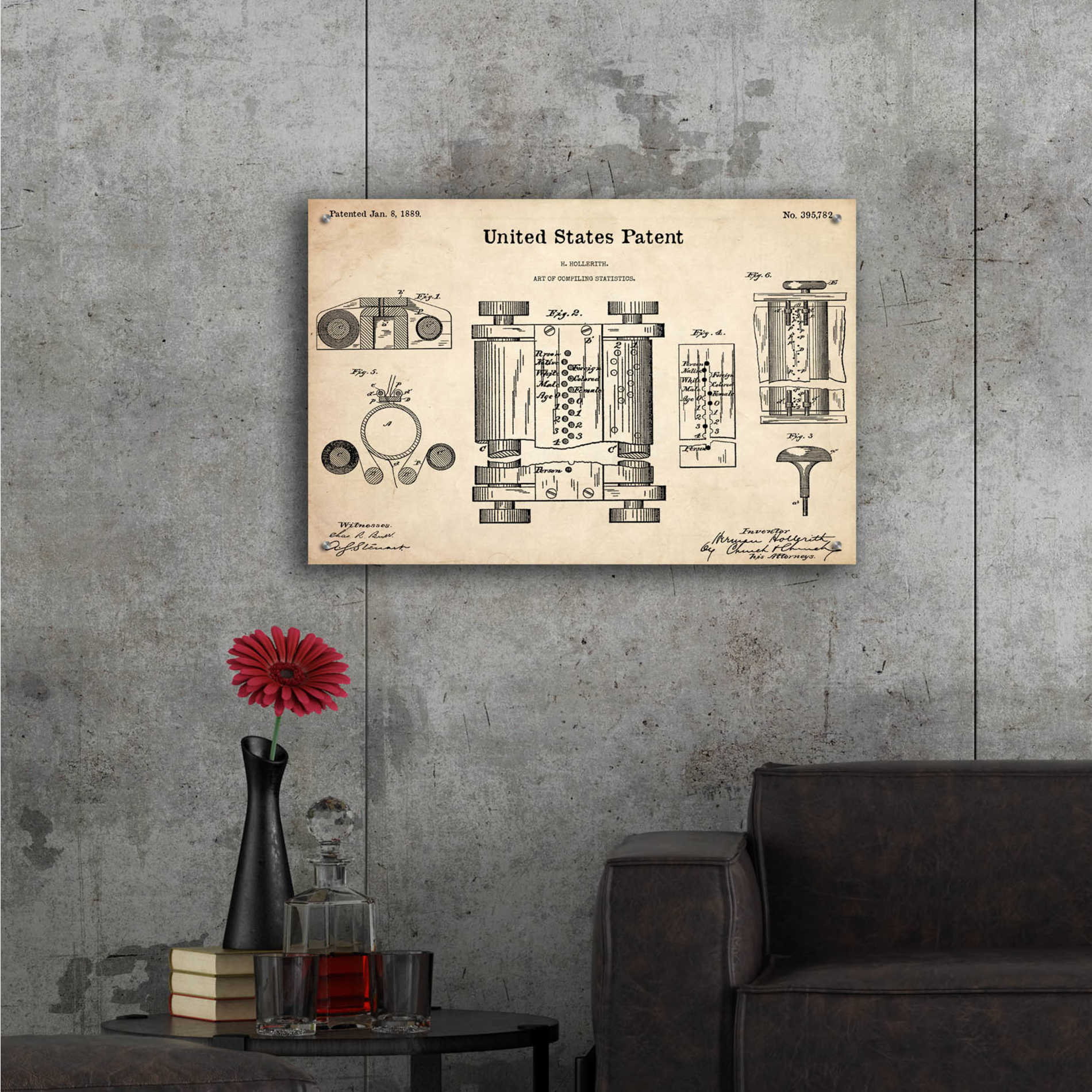 Epic Art 'Tubular Machine Blueprint Patent Parchment,' Acrylic Glass Wall Art,36x24