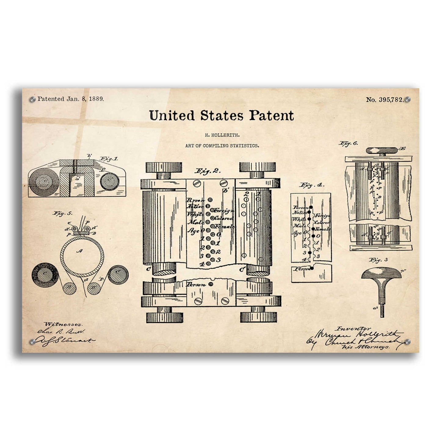 Epic Art 'Tubular Machine Blueprint Patent Parchment,' Acrylic Glass Wall Art,36x24