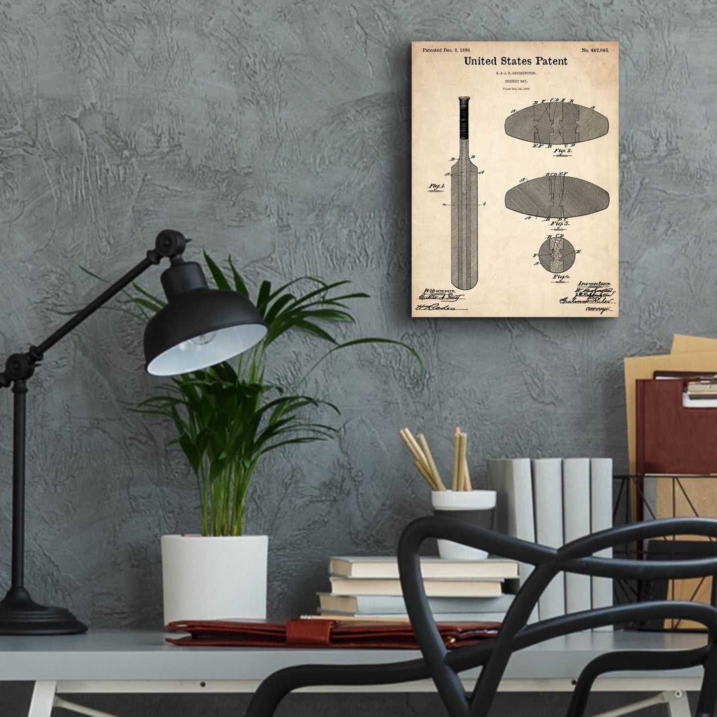 Epic Art 'Cricket Bat Blueprint Patent Parchment,' Acrylic Glass Wall Art,12x16