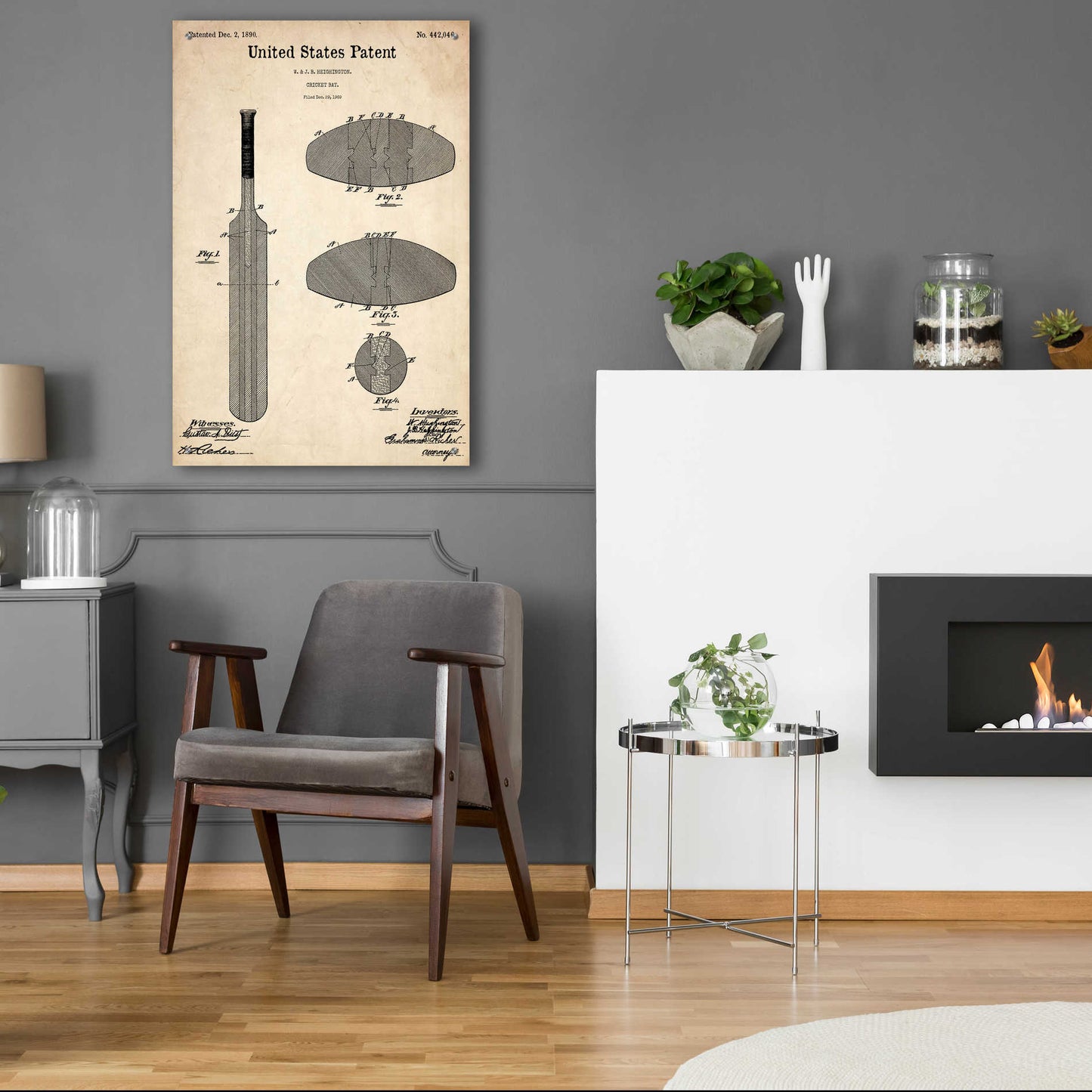 Epic Art 'Cricket Bat Blueprint Patent Parchment,' Acrylic Glass Wall Art,24x36