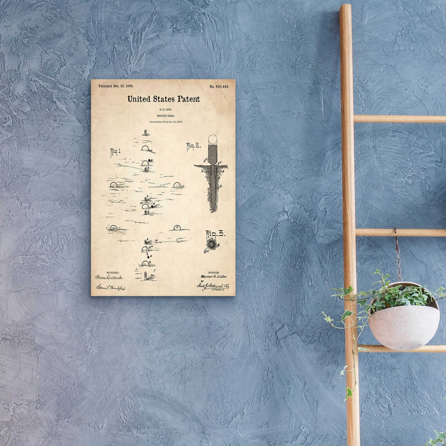 Epic Art 'Croquet Blueprint Patent Parchment,' Acrylic Glass Wall Art,16x24