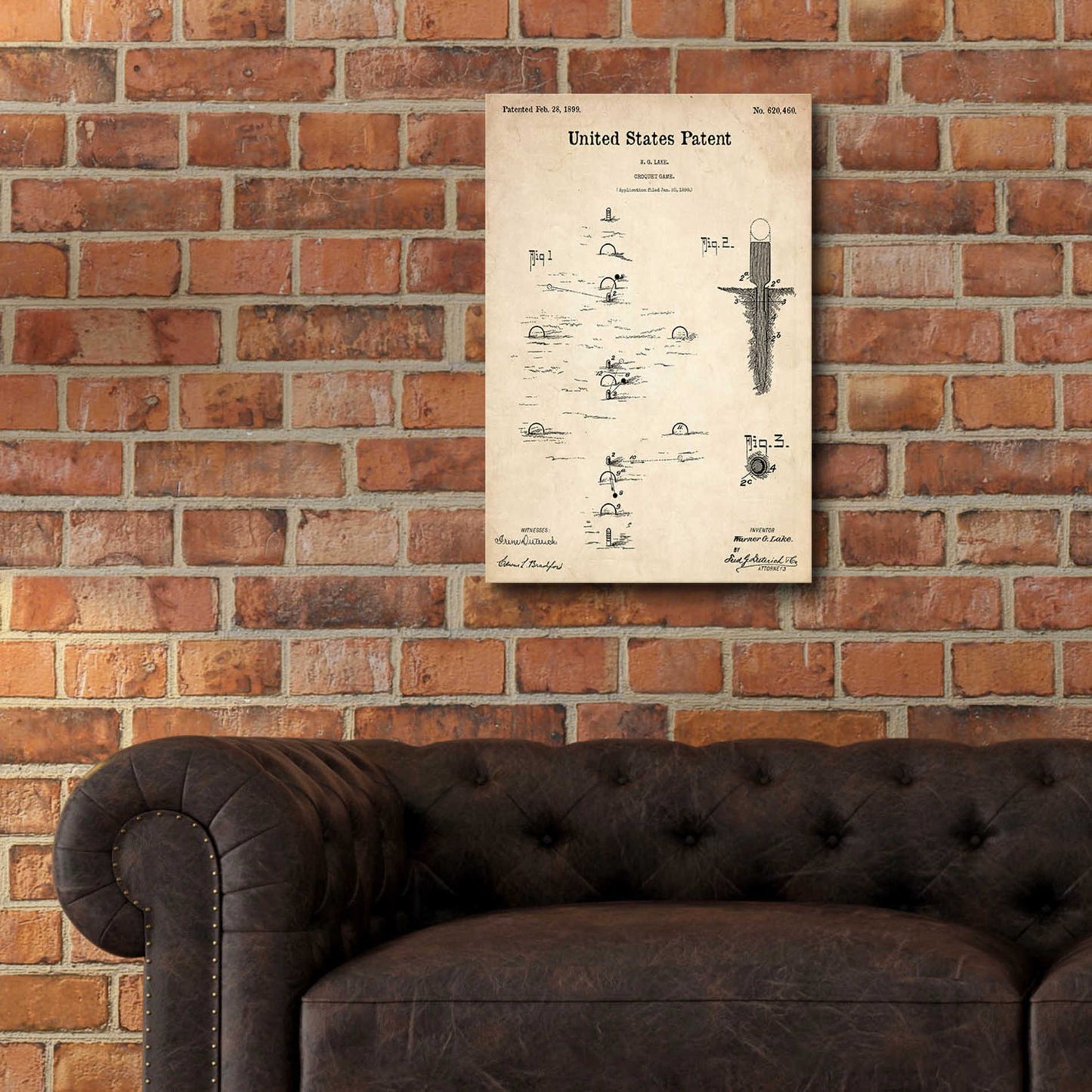 Epic Art 'Croquet Blueprint Patent Parchment,' Acrylic Glass Wall Art,16x24