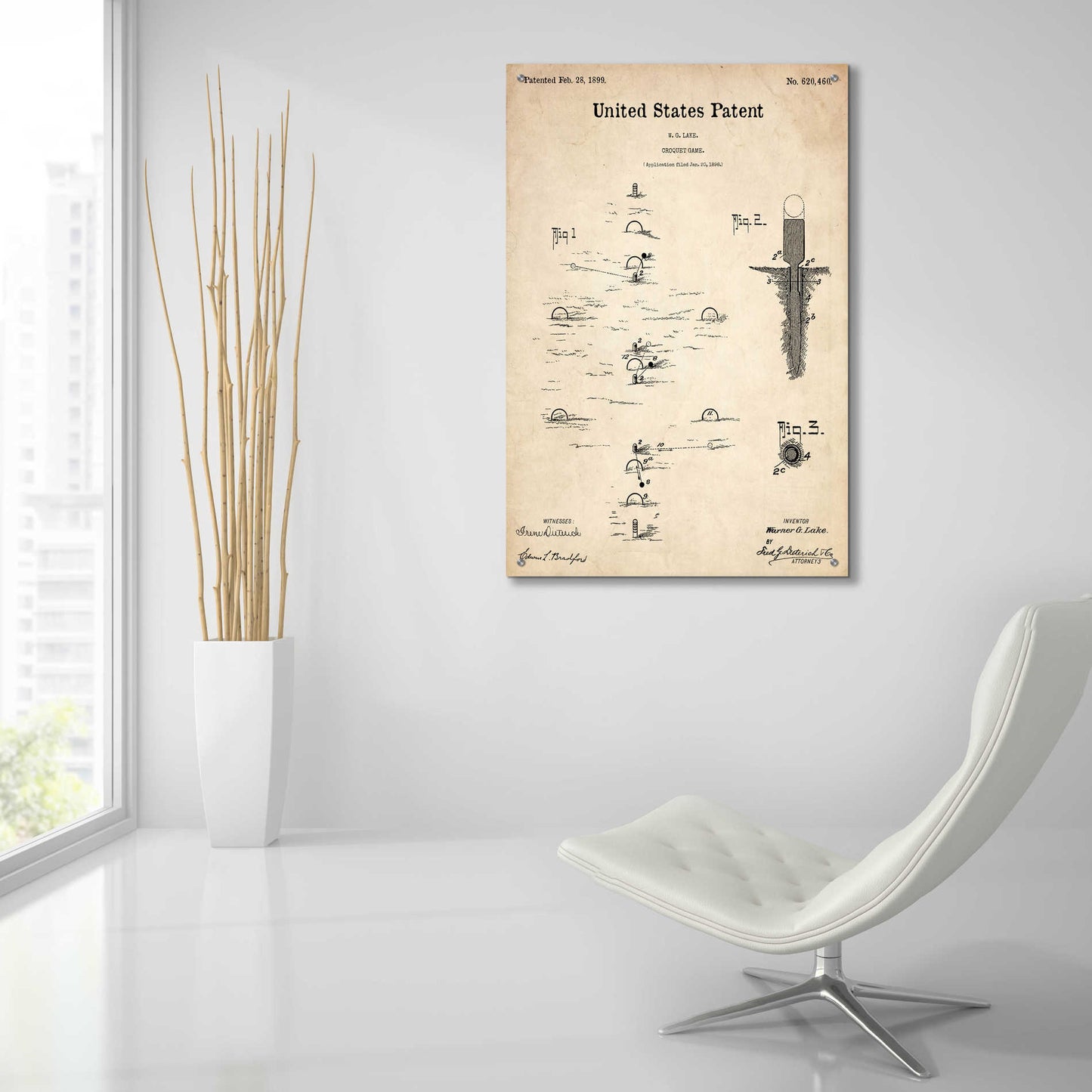 Epic Art 'Croquet Blueprint Patent Parchment,' Acrylic Glass Wall Art,24x36