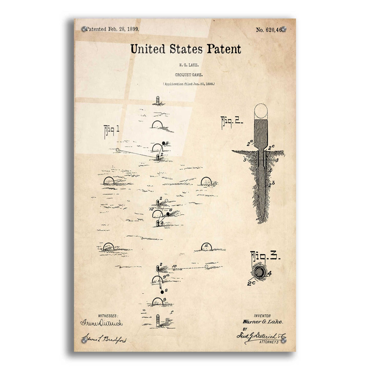 Epic Art 'Croquet Blueprint Patent Parchment,' Acrylic Glass Wall Art,24x36