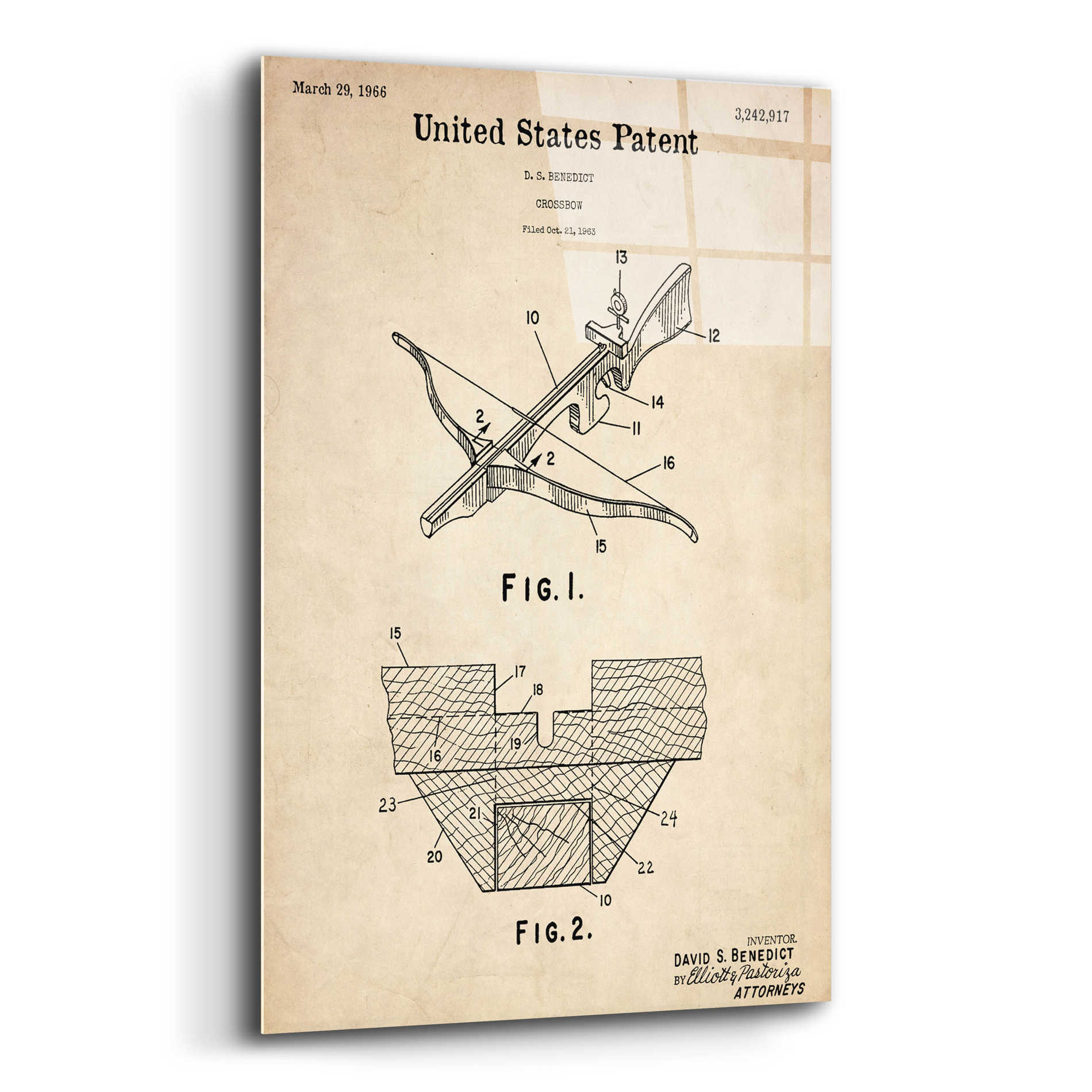 Epic Art 'Crossbow Blueprint Patent Parchment,' Acrylic Glass Wall Art,12x16