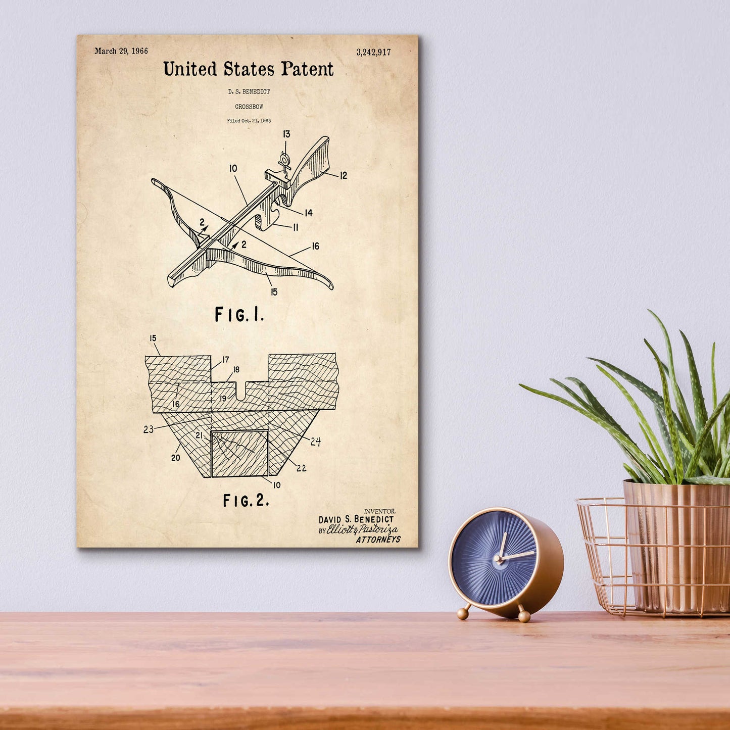 Epic Art 'Crossbow Blueprint Patent Parchment,' Acrylic Glass Wall Art,12x16