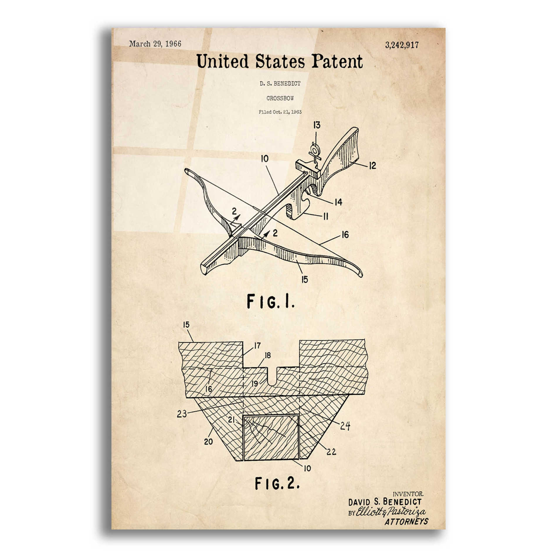 Epic Art 'Crossbow Blueprint Patent Parchment,' Acrylic Glass Wall Art,12x16