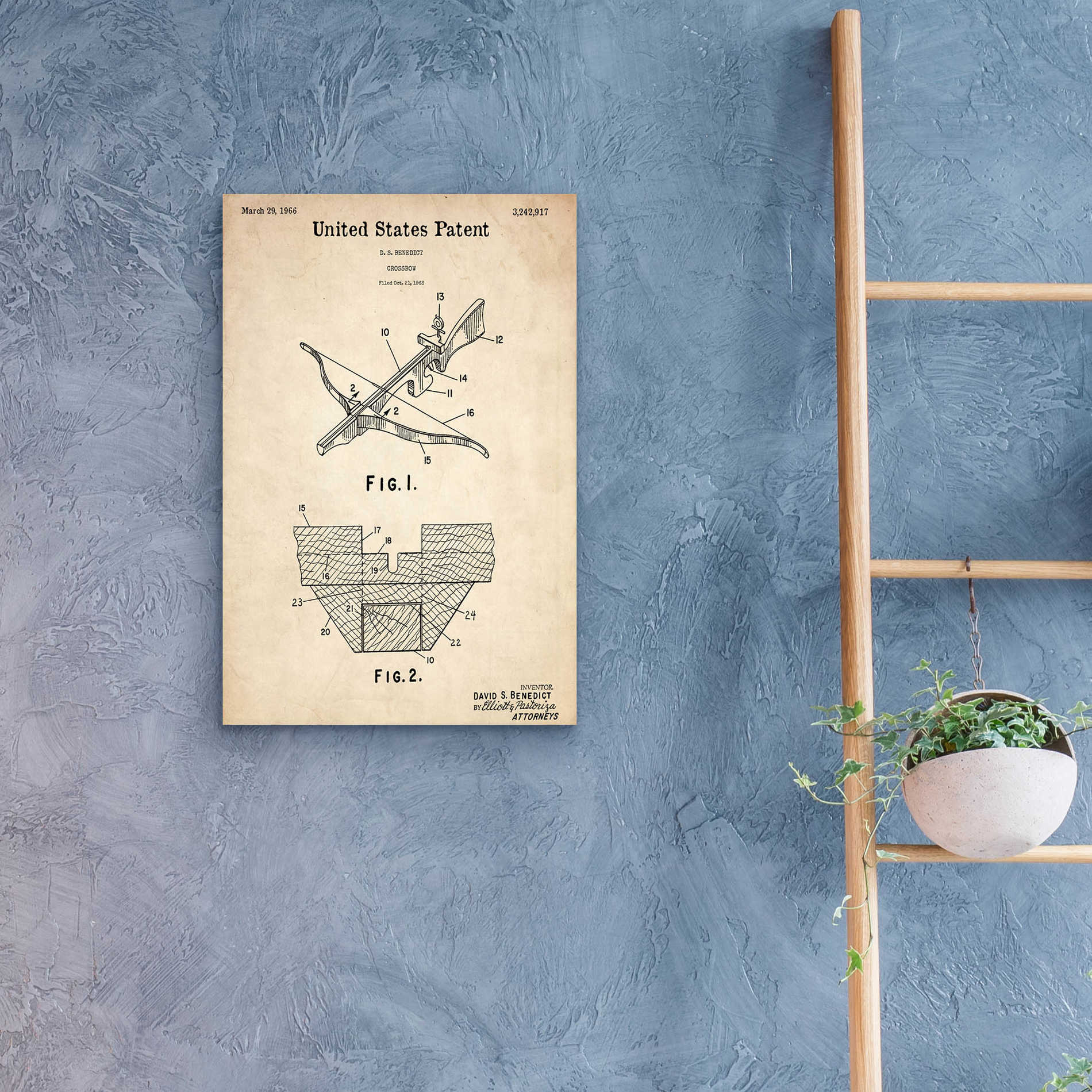 Epic Art 'Crossbow Blueprint Patent Parchment,' Acrylic Glass Wall Art,16x24