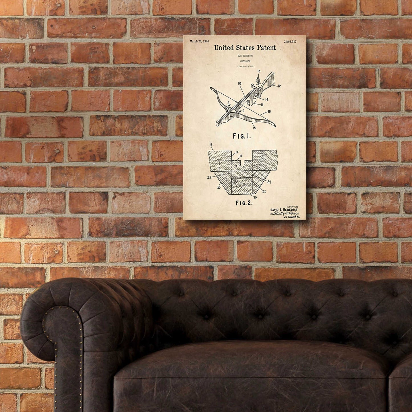 Epic Art 'Crossbow Blueprint Patent Parchment,' Acrylic Glass Wall Art,16x24