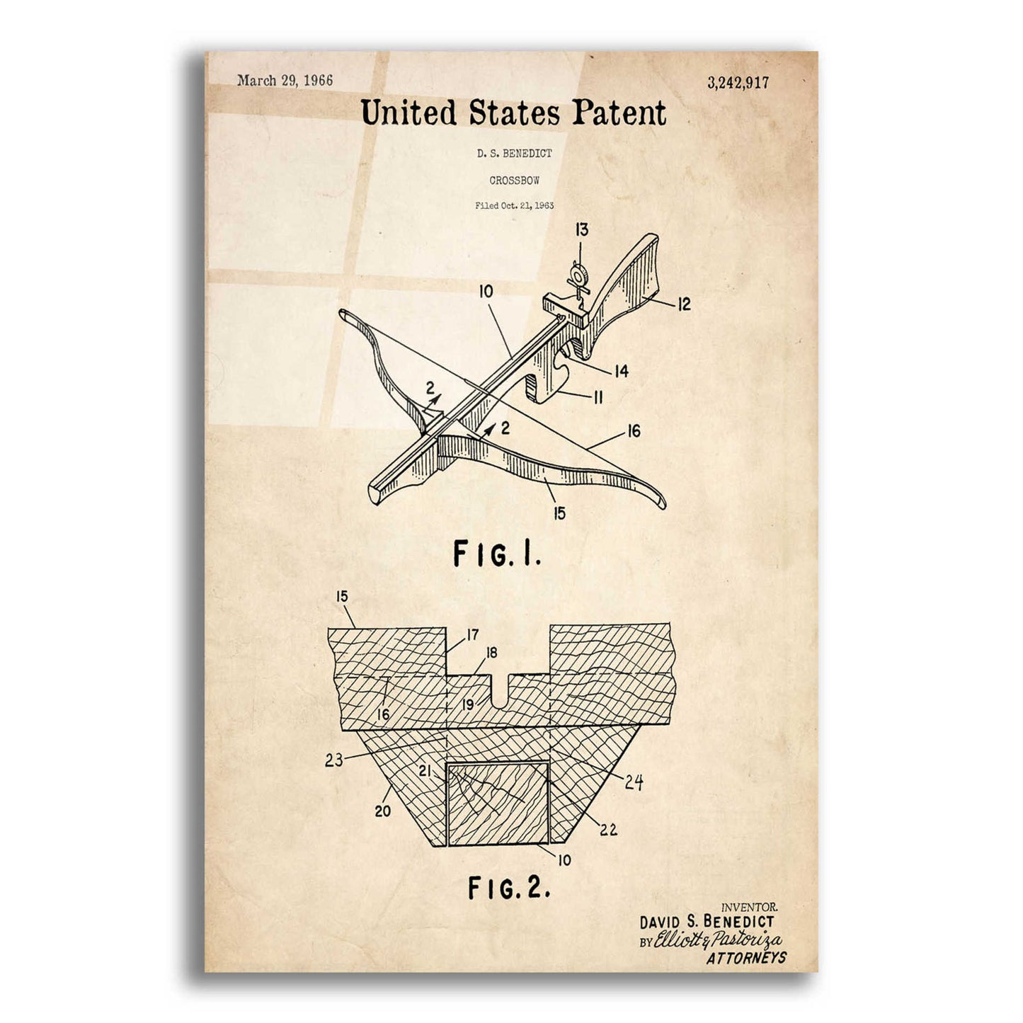 Epic Art 'Crossbow Blueprint Patent Parchment,' Acrylic Glass Wall Art,16x24