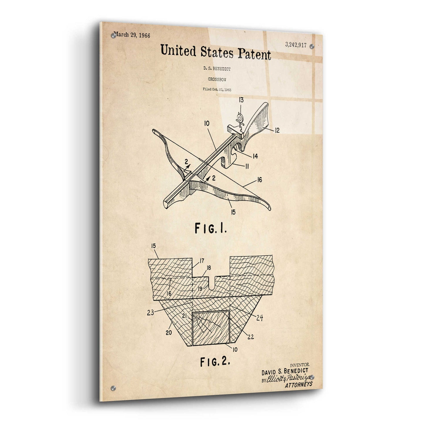 Epic Art 'Crossbow Blueprint Patent Parchment,' Acrylic Glass Wall Art,24x36