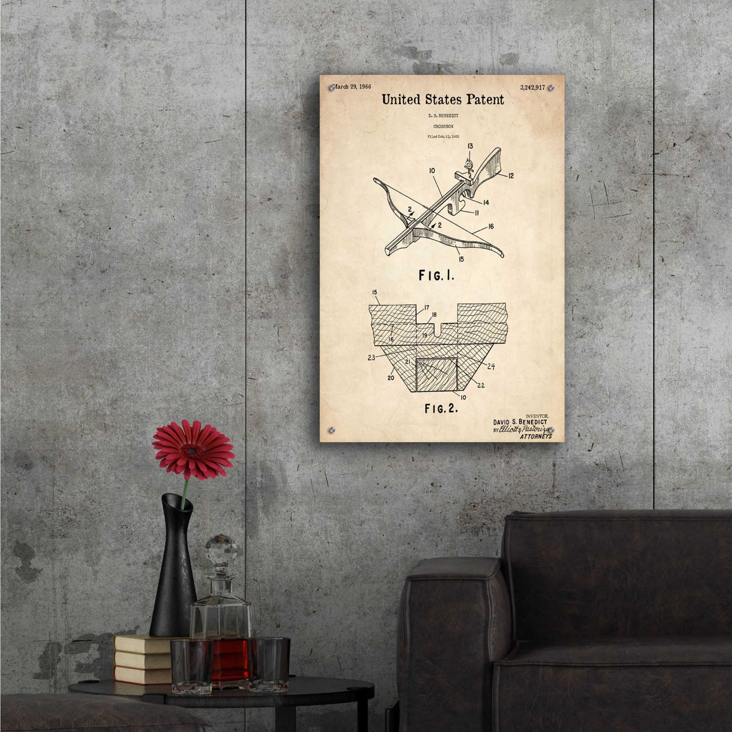 Epic Art 'Crossbow Blueprint Patent Parchment,' Acrylic Glass Wall Art,24x36