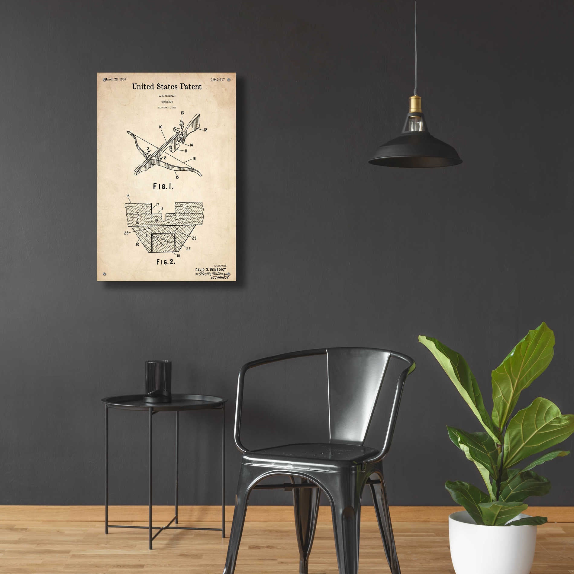 Epic Art 'Crossbow Blueprint Patent Parchment,' Acrylic Glass Wall Art,24x36