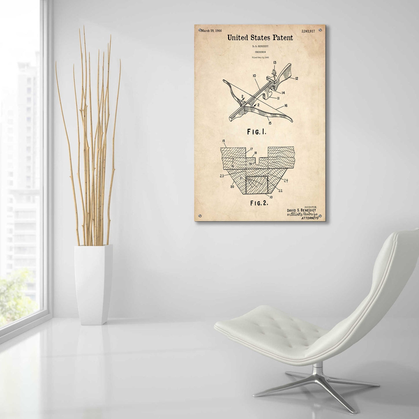 Epic Art 'Crossbow Blueprint Patent Parchment,' Acrylic Glass Wall Art,24x36