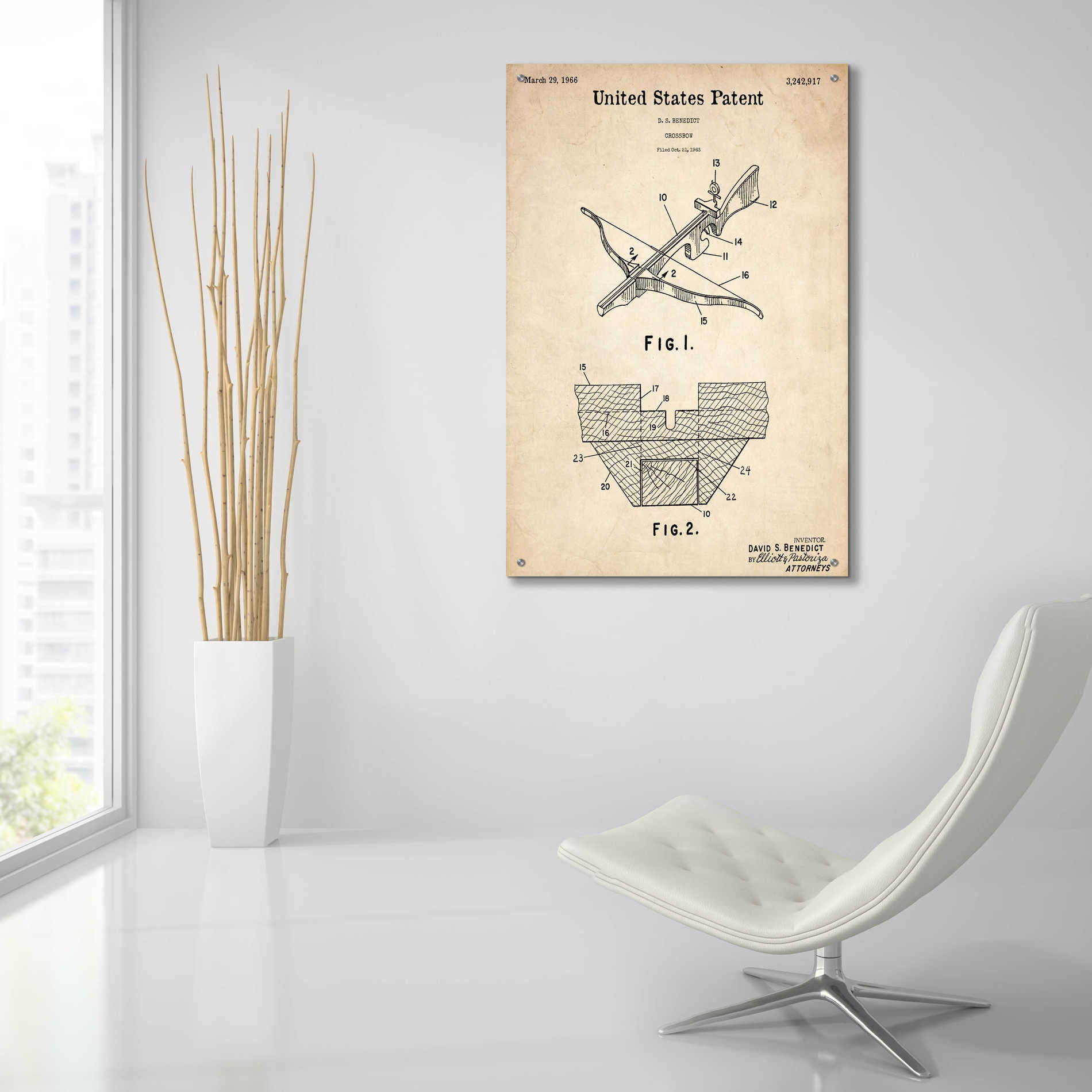 Epic Art 'Crossbow Blueprint Patent Parchment,' Acrylic Glass Wall Art,24x36