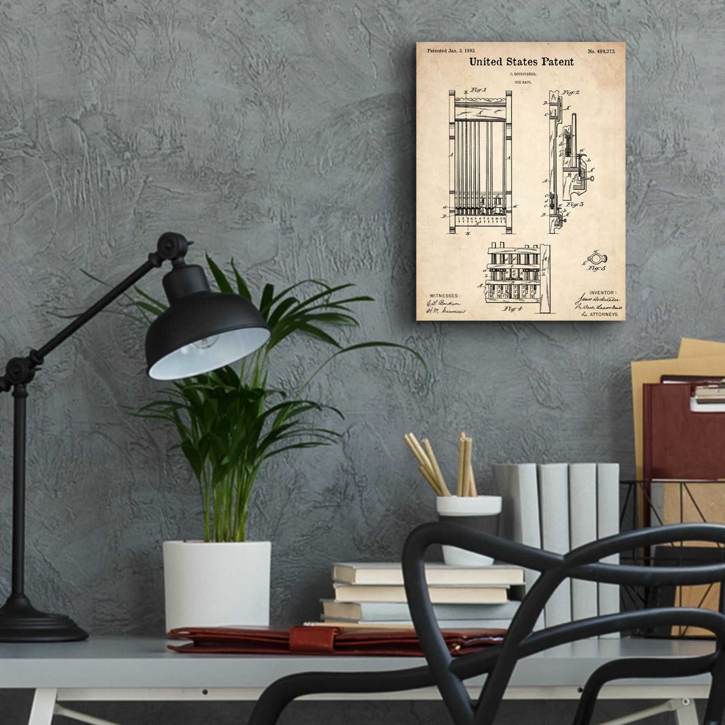 Epic Art 'Cue Rack Blueprint Patent Parchment,' Acrylic Glass Wall Art,12x16