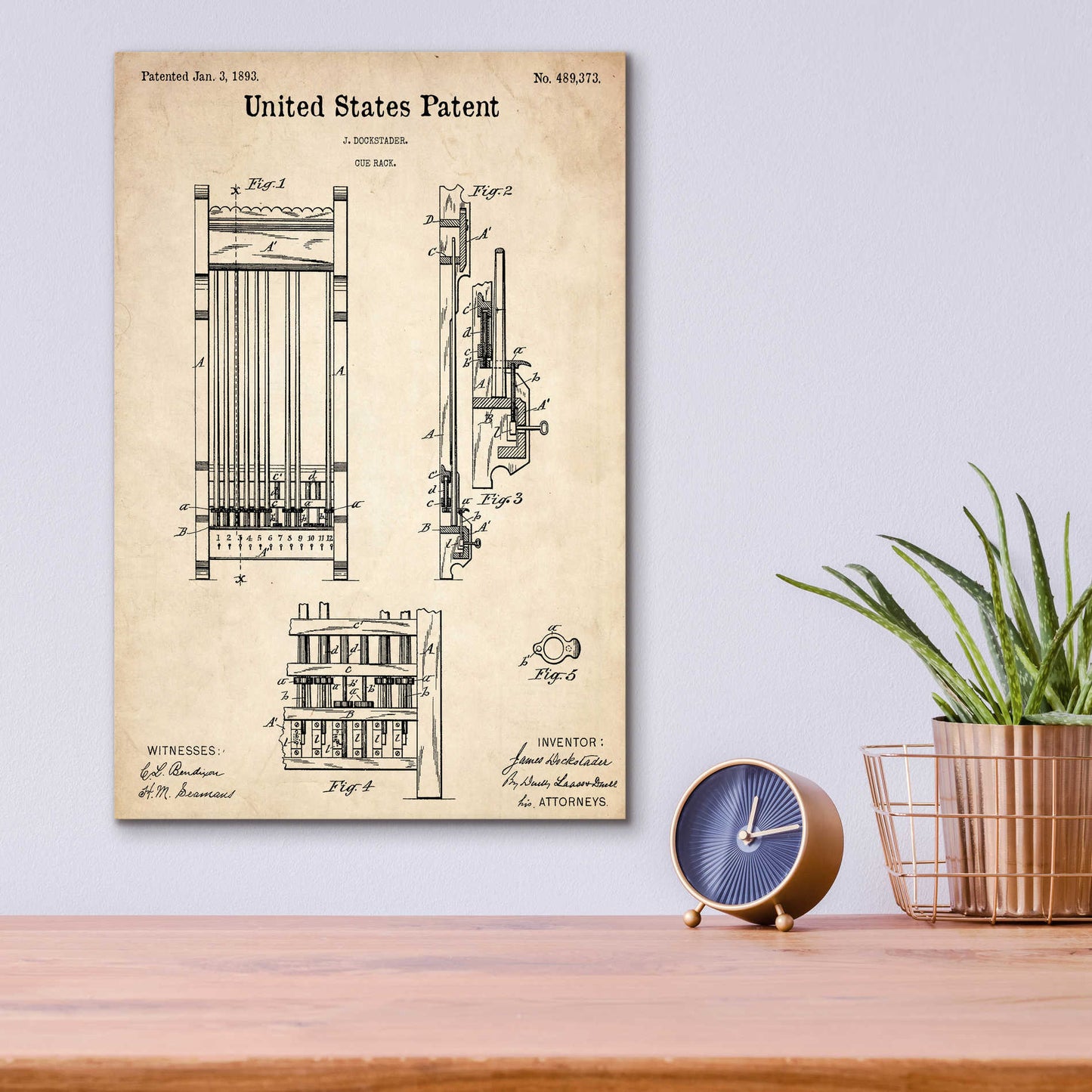 Epic Art 'Cue Rack Blueprint Patent Parchment,' Acrylic Glass Wall Art,12x16