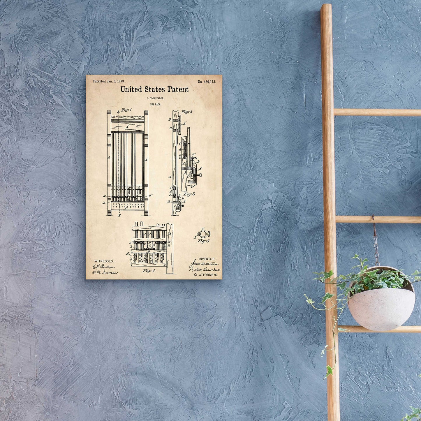 Epic Art 'Cue Rack Blueprint Patent Parchment,' Acrylic Glass Wall Art,16x24