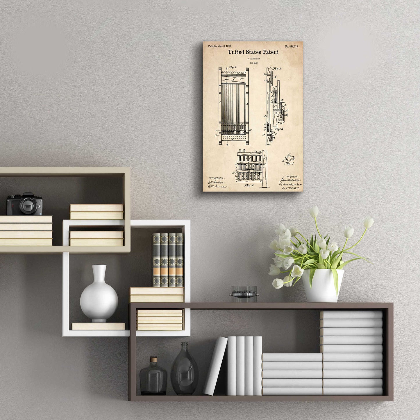 Epic Art 'Cue Rack Blueprint Patent Parchment,' Acrylic Glass Wall Art,16x24