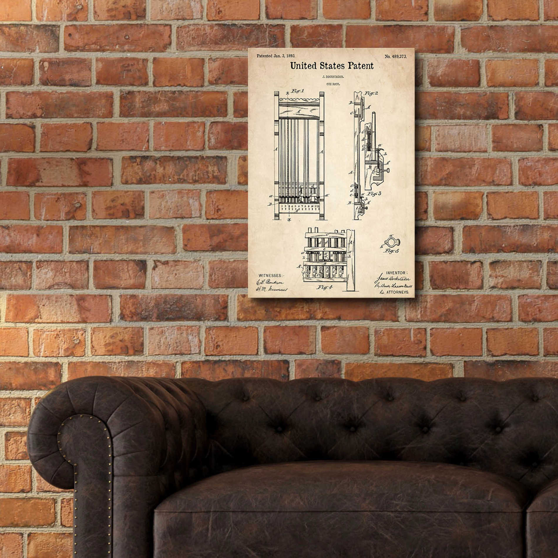 Epic Art 'Cue Rack Blueprint Patent Parchment,' Acrylic Glass Wall Art,16x24