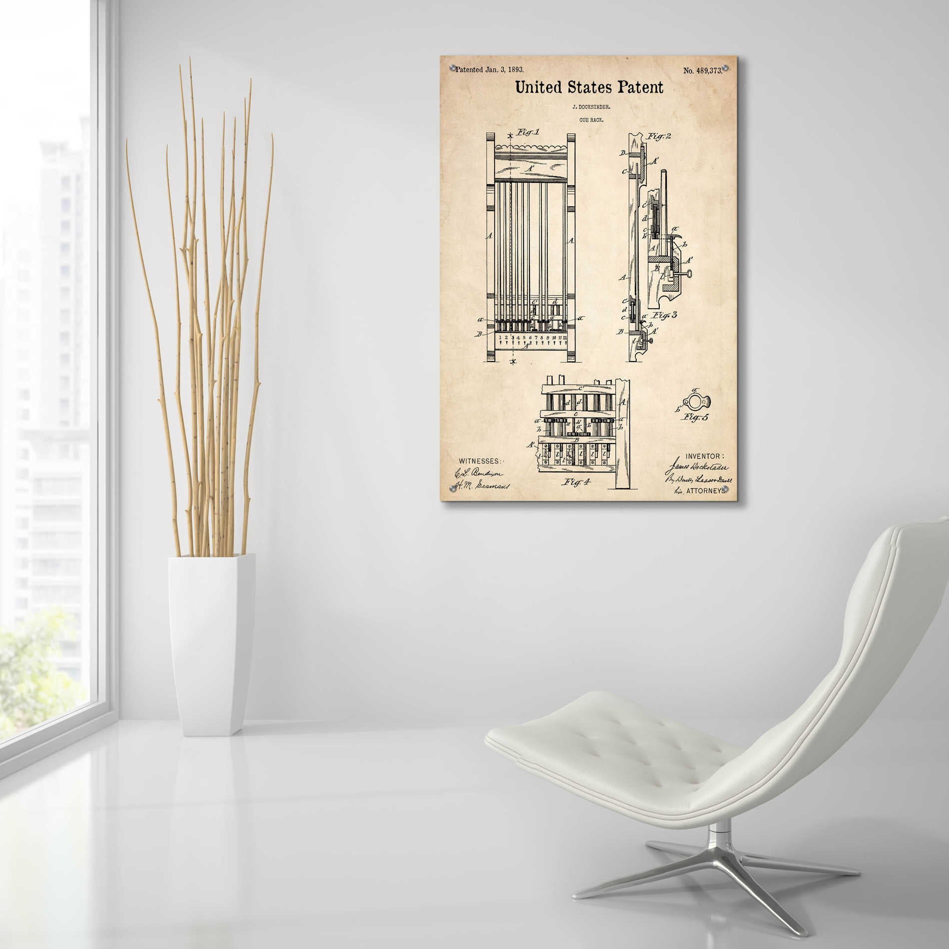 Epic Art 'Cue Rack Blueprint Patent Parchment,' Acrylic Glass Wall Art,24x36