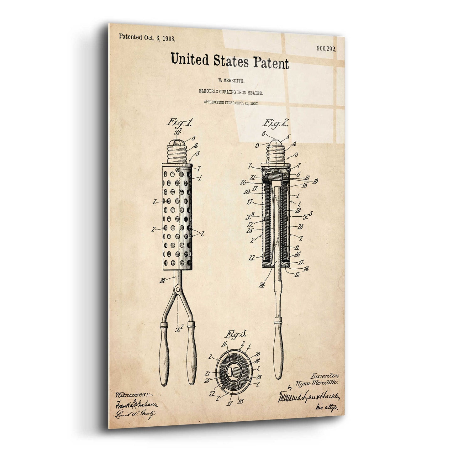 Epic Art 'Curling Iron Blueprint Patent Parchment,' Acrylic Glass Wall Art,12x16