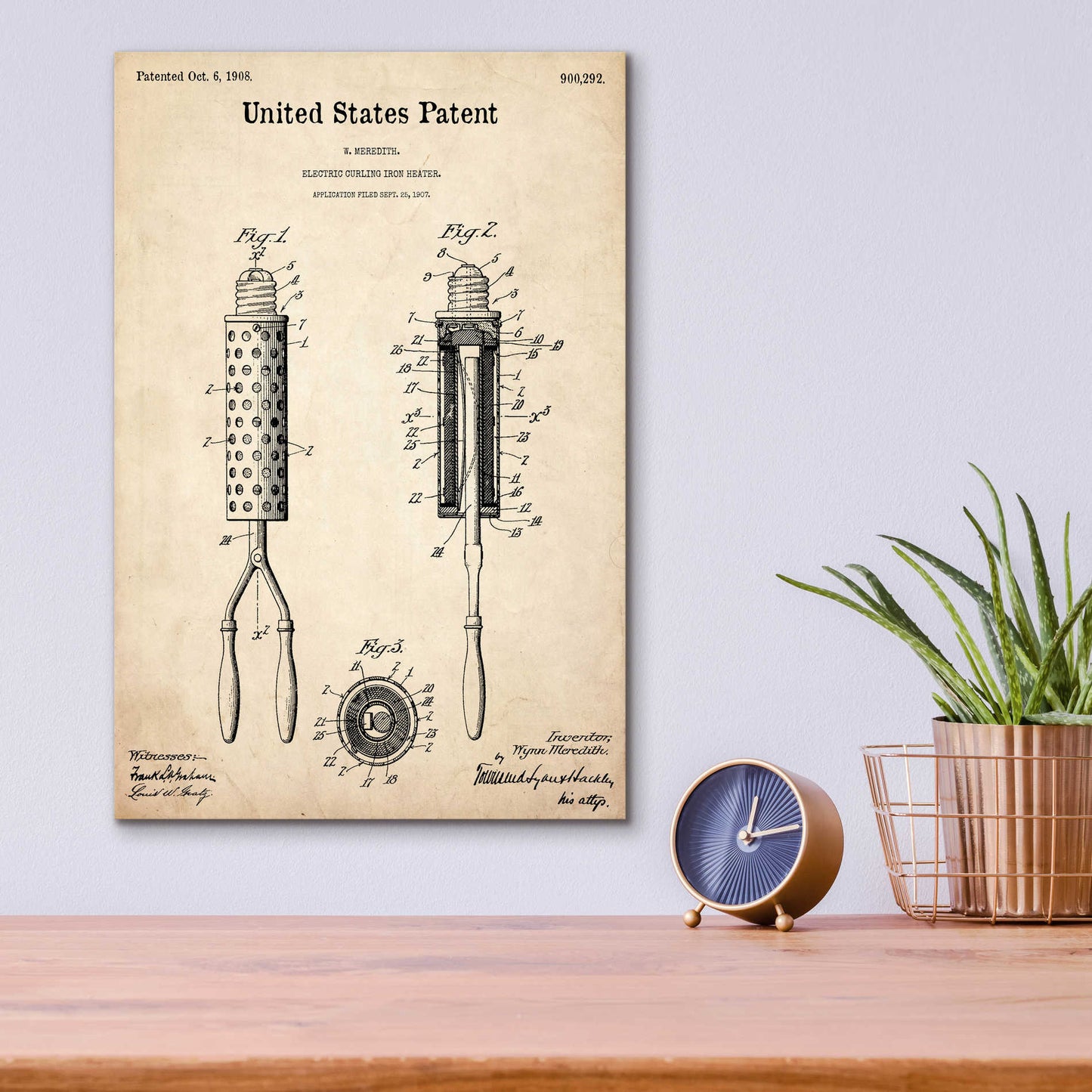 Epic Art 'Curling Iron Blueprint Patent Parchment,' Acrylic Glass Wall Art,12x16