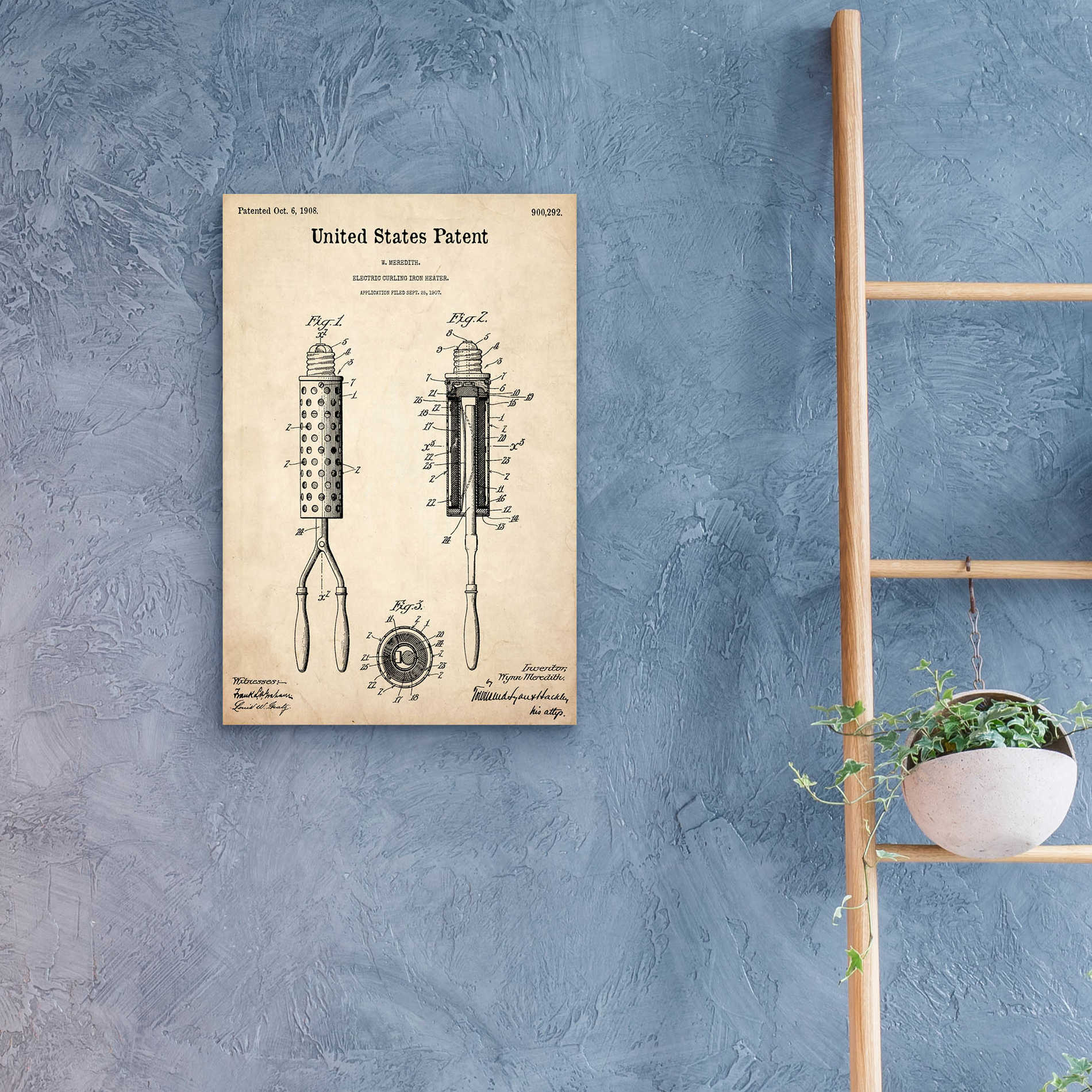 Epic Art 'Curling Iron Blueprint Patent Parchment,' Acrylic Glass Wall Art,16x24