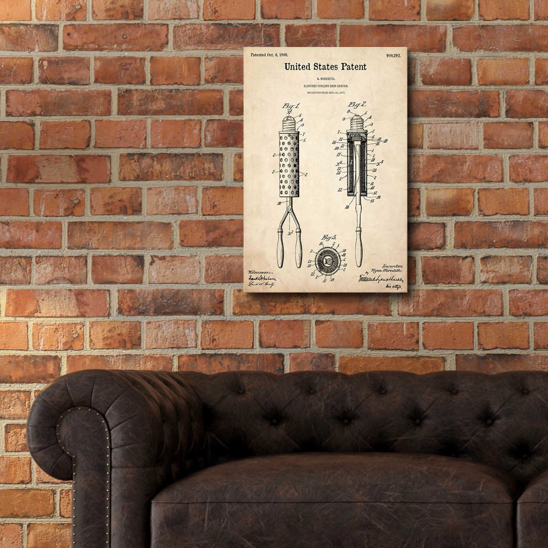 Epic Art 'Curling Iron Blueprint Patent Parchment,' Acrylic Glass Wall Art,16x24