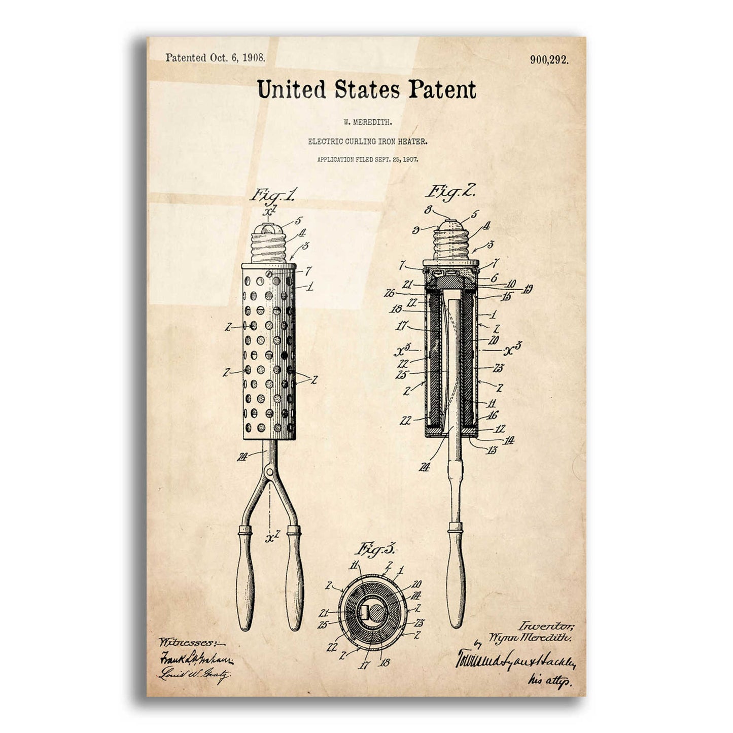 Epic Art 'Curling Iron Blueprint Patent Parchment,' Acrylic Glass Wall Art,12x16x1.1x0,18x26x1.1x0,26x34x1.74x0,40x54x1.74x0