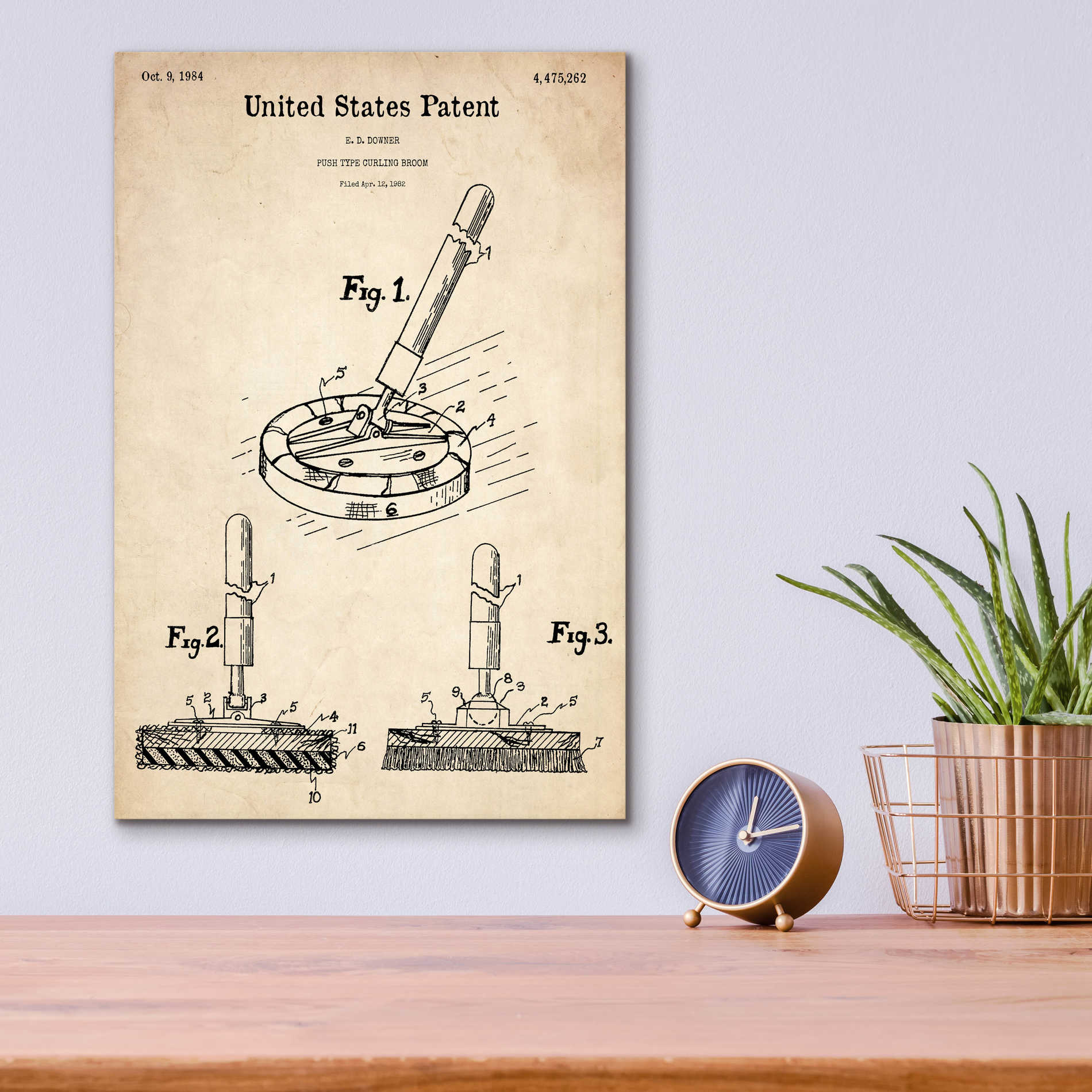 Epic Art 'Curling Broom Blueprint Patent Parchment,' Acrylic Glass Wall Art,12x16