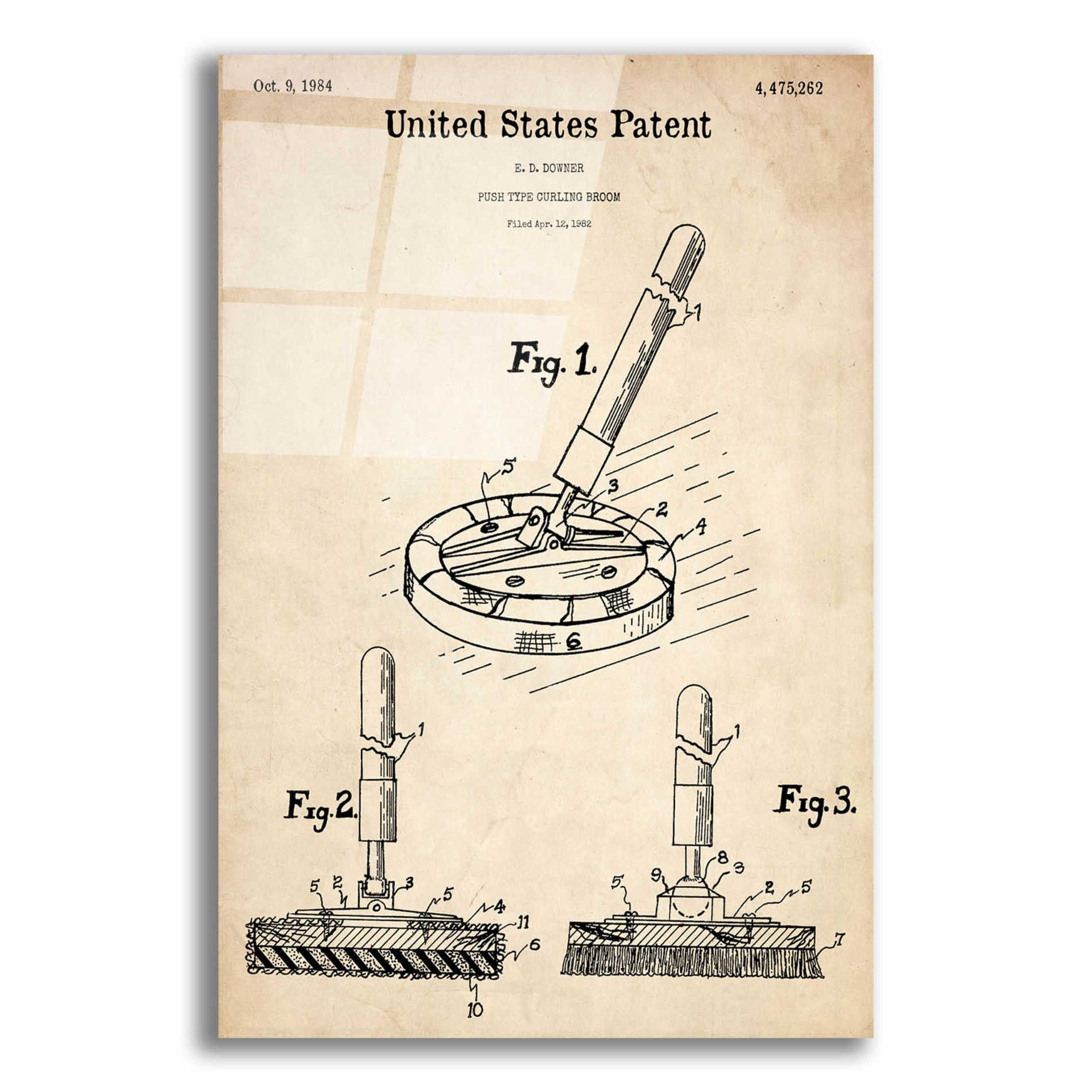 Epic Art 'Curling Broom Blueprint Patent Parchment,' Acrylic Glass Wall Art,12x16