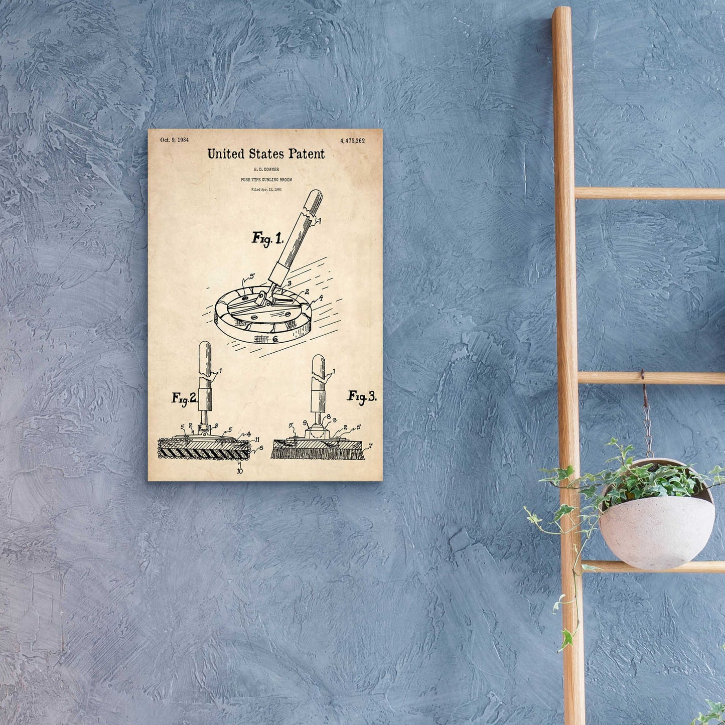 Epic Art 'Curling Broom Blueprint Patent Parchment,' Acrylic Glass Wall Art,16x24