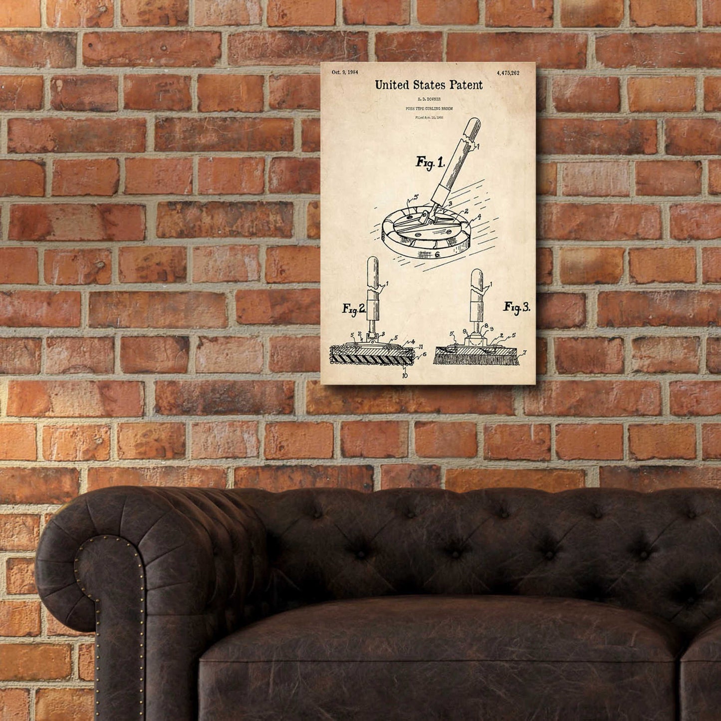 Epic Art 'Curling Broom Blueprint Patent Parchment,' Acrylic Glass Wall Art,16x24