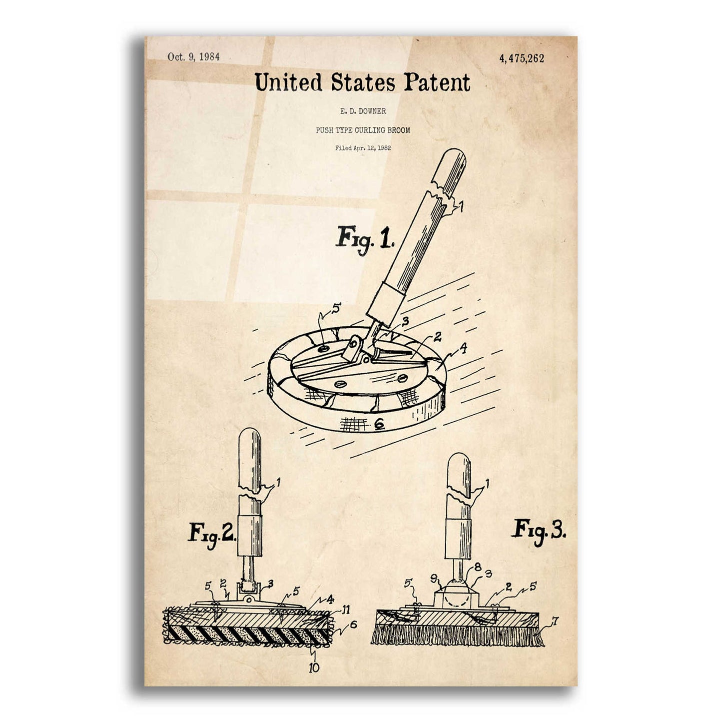 Epic Art 'Curling Broom Blueprint Patent Parchment,' Acrylic Glass Wall Art,16x24