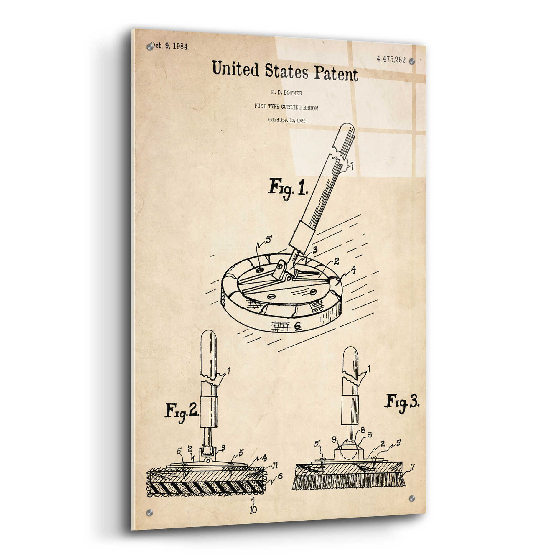 Epic Art 'Curling Broom Blueprint Patent Parchment,' Acrylic Glass Wall Art,24x36