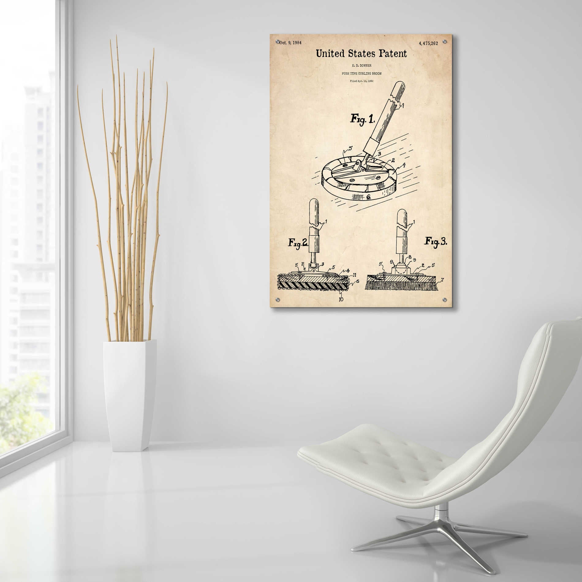 Epic Art 'Curling Broom Blueprint Patent Parchment,' Acrylic Glass Wall Art,24x36